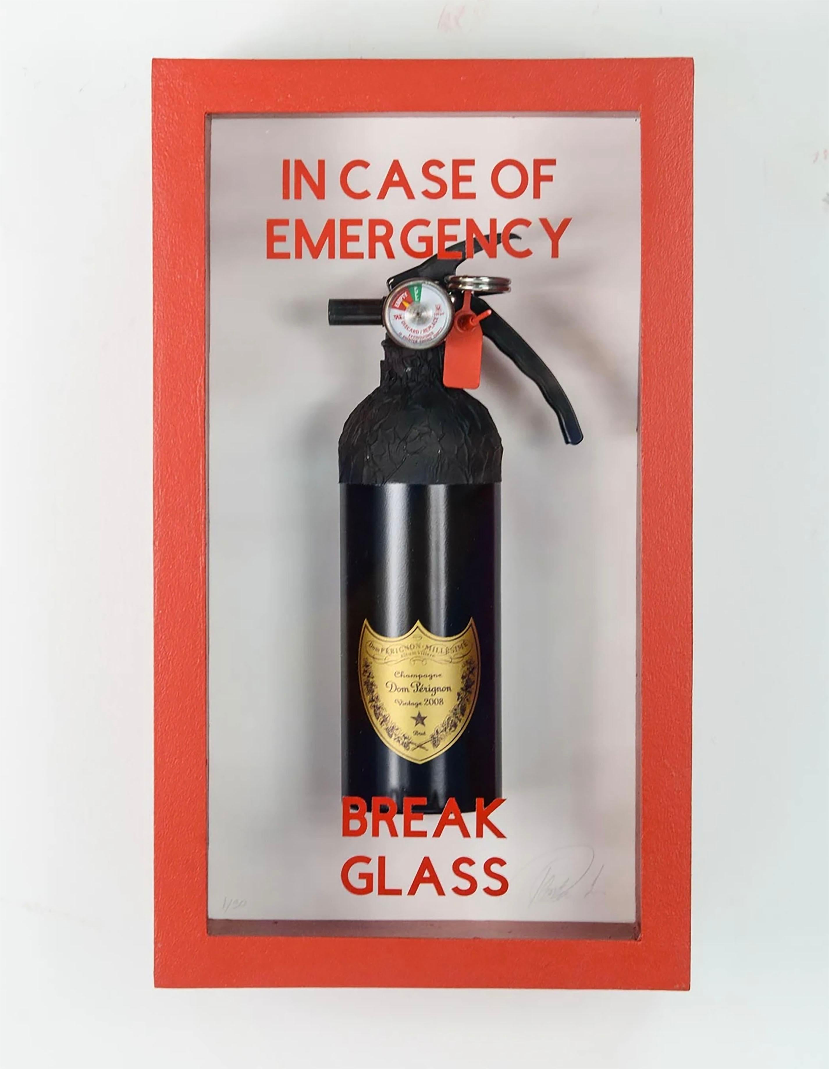 "In Case of Emergency Break Glass" Dom Perignon Compact Edition FireExtinguisher - Sculpture by Plastic Jesus