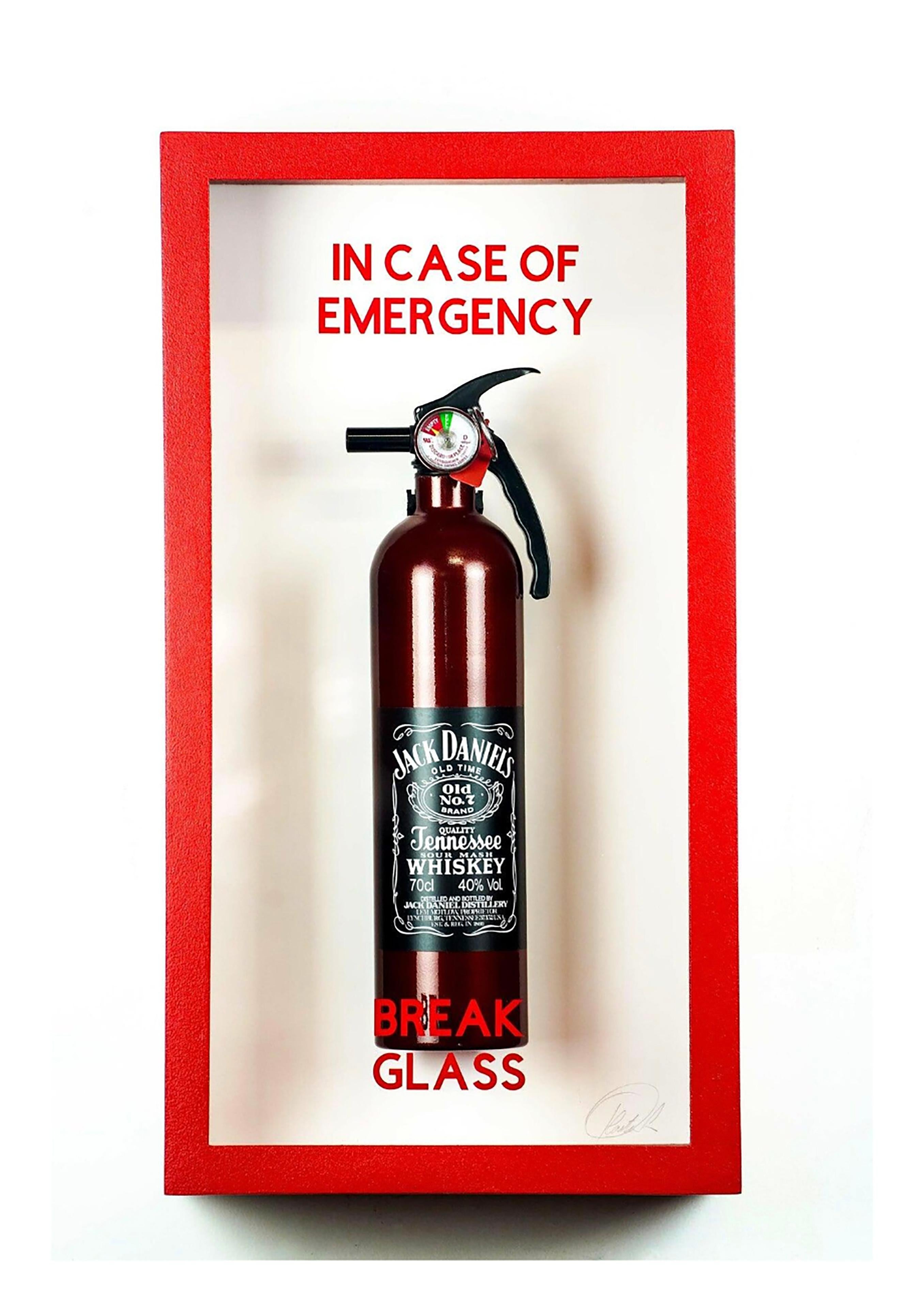 "In Case of Emergency Break Glass "Jack Daniels" Fire Extinguisher - Sculpture by Plastic Jesus