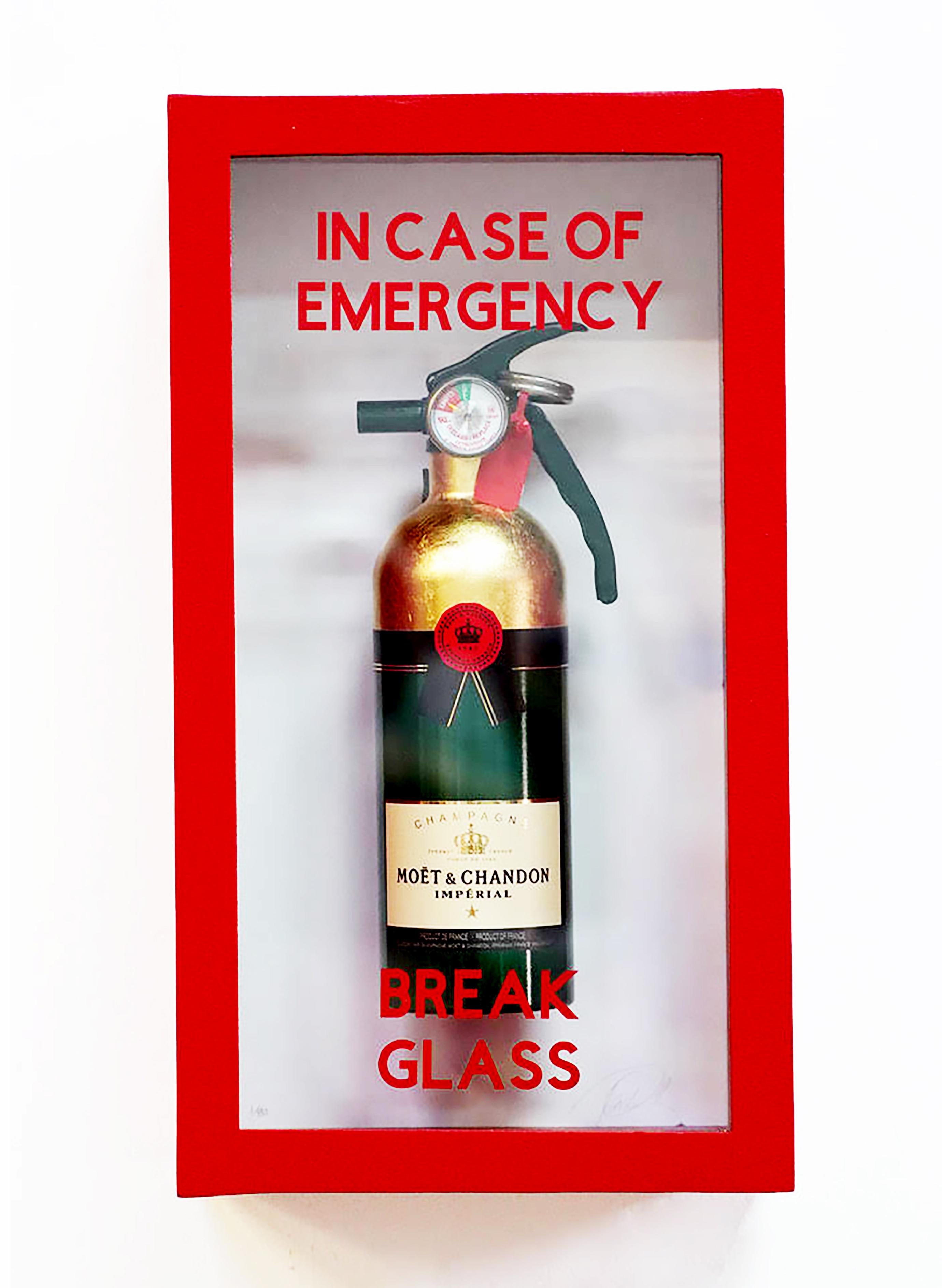 "In Case of Emergency Break Glass" Moet Chandon Compact Edition FireExtinguisher - Sculpture by Plastic Jesus