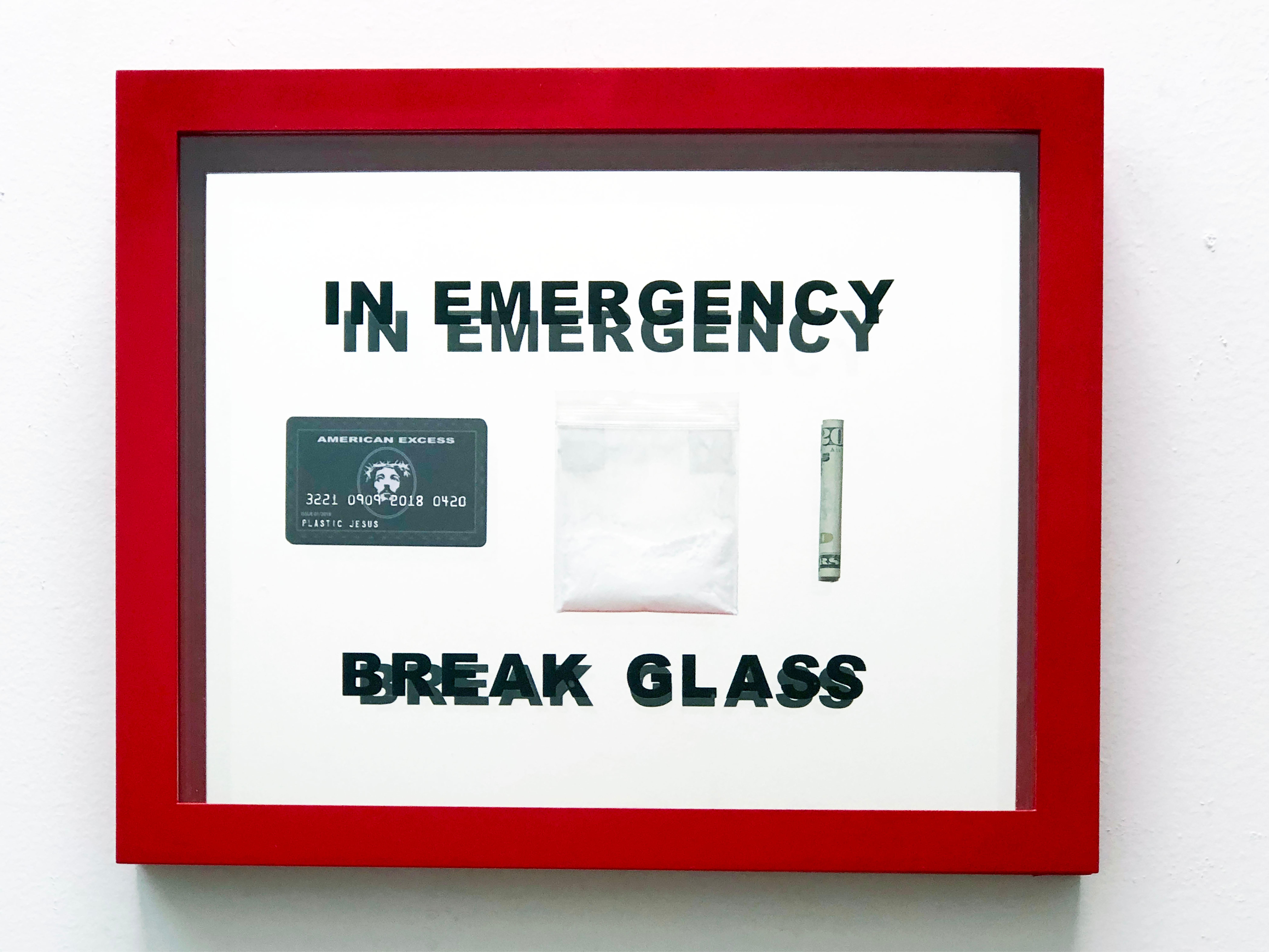 "In Case of Emergency Break Glass" Open Numbered Edition 12" x18" x2" - Sculpture by Plastic Jesus