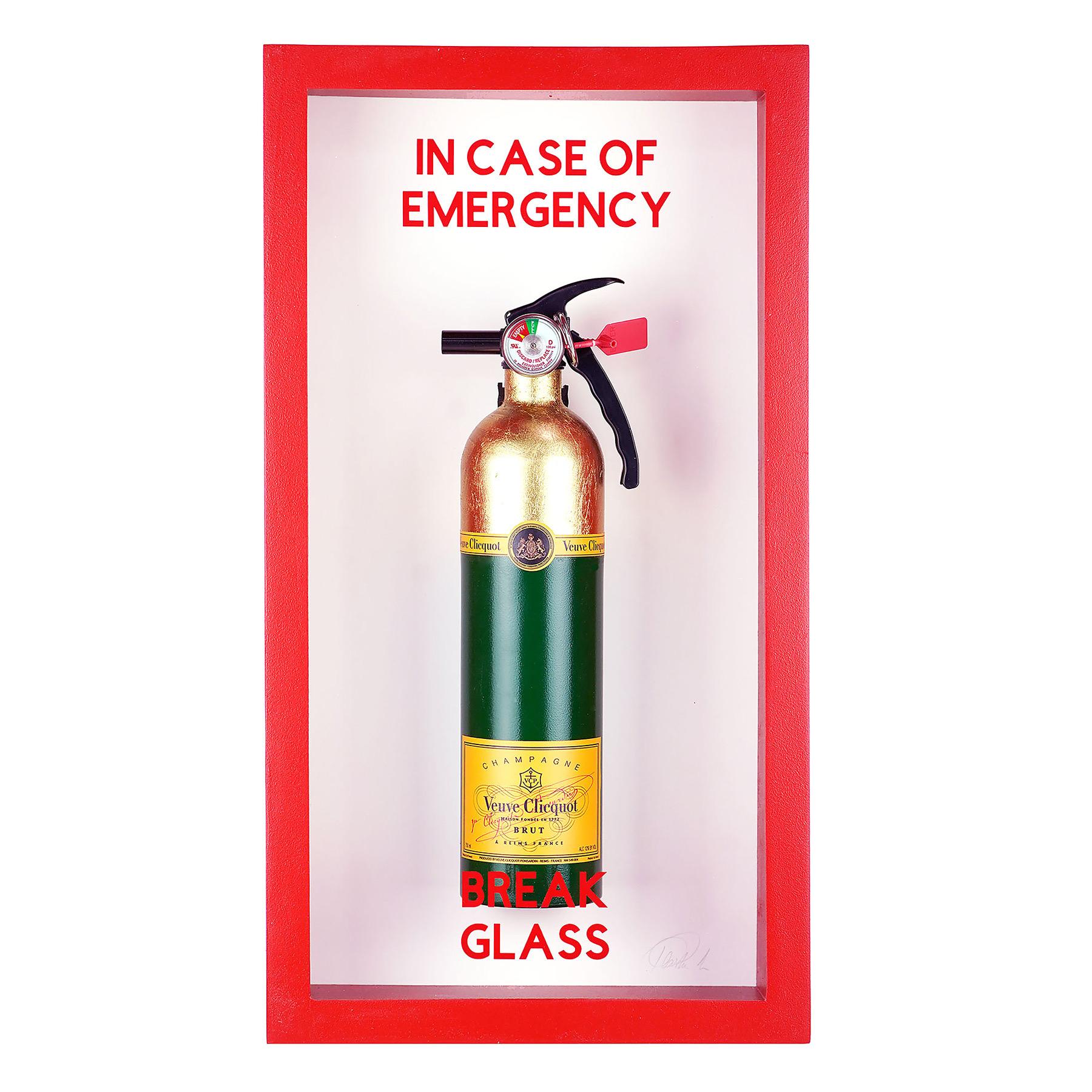 "In Case of Emergency Break Glass"Veuve Clicquot Midi Edition Fire Extinguisher  - Sculpture by Plastic Jesus