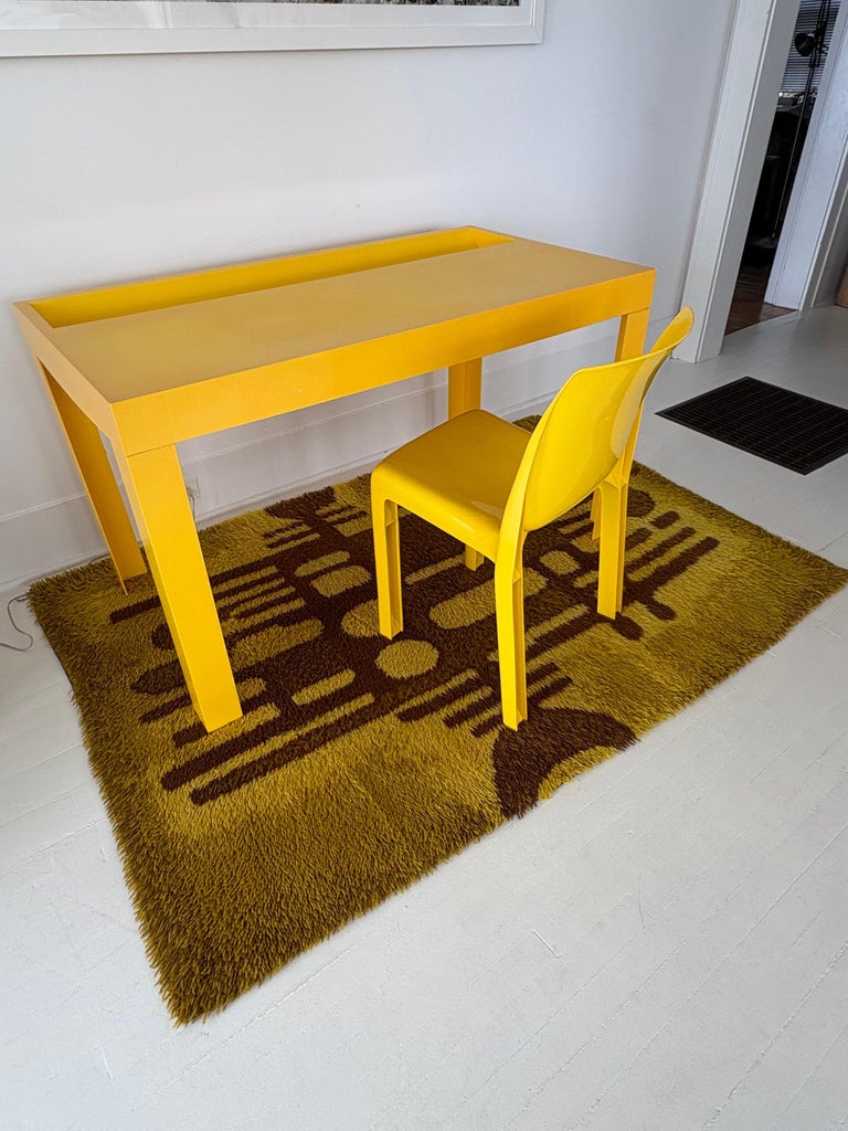 Plastic Mid Century Yellow Parsons Table and Chair 1970s For Sale