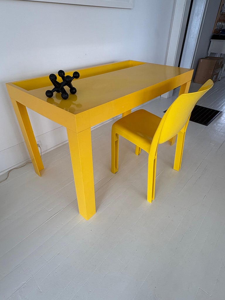Plastic Mid Century Yellow Parsons Table and Chair 1970s For Sale