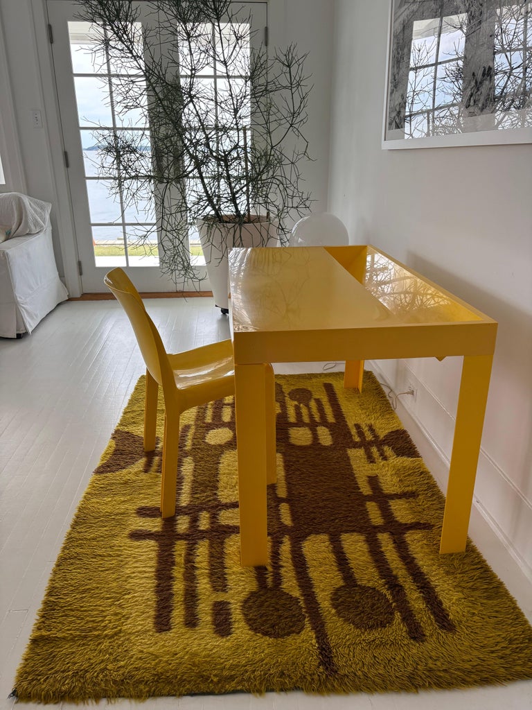 Plastic Mid Century Yellow Parsons Table and Chair 1970s For Sale