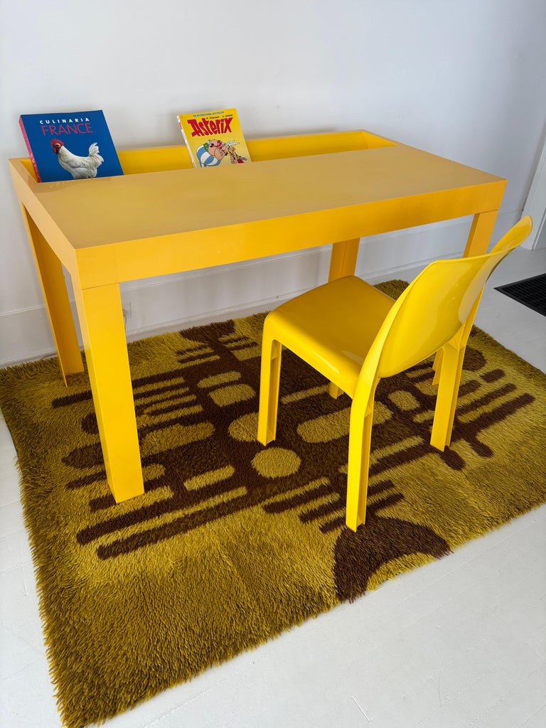 Plastic Mid Century Yellow Parsons Table and Chair 1970s For Sale