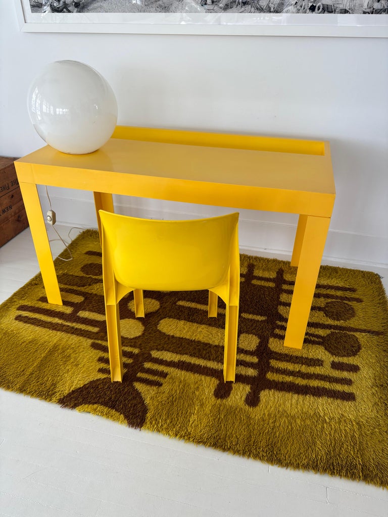 Plastic Mid Century Yellow Parsons Table and Chair 1970s For Sale