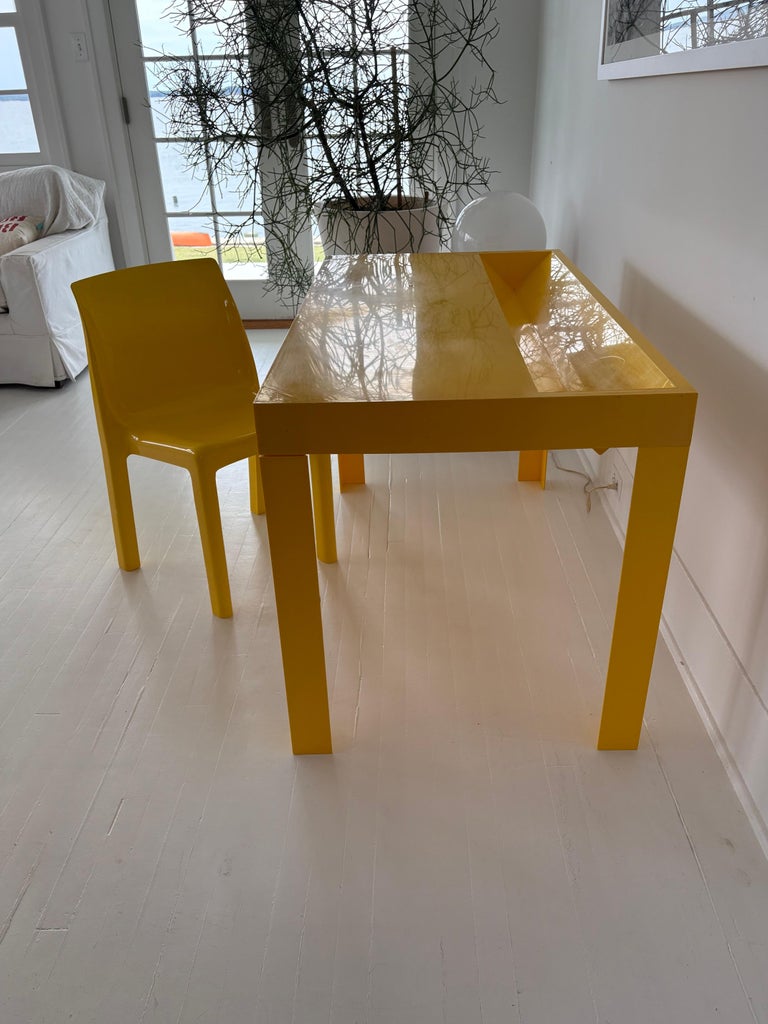 Plastic Mid Century Yellow Parsons Table and Chair 1970s For Sale