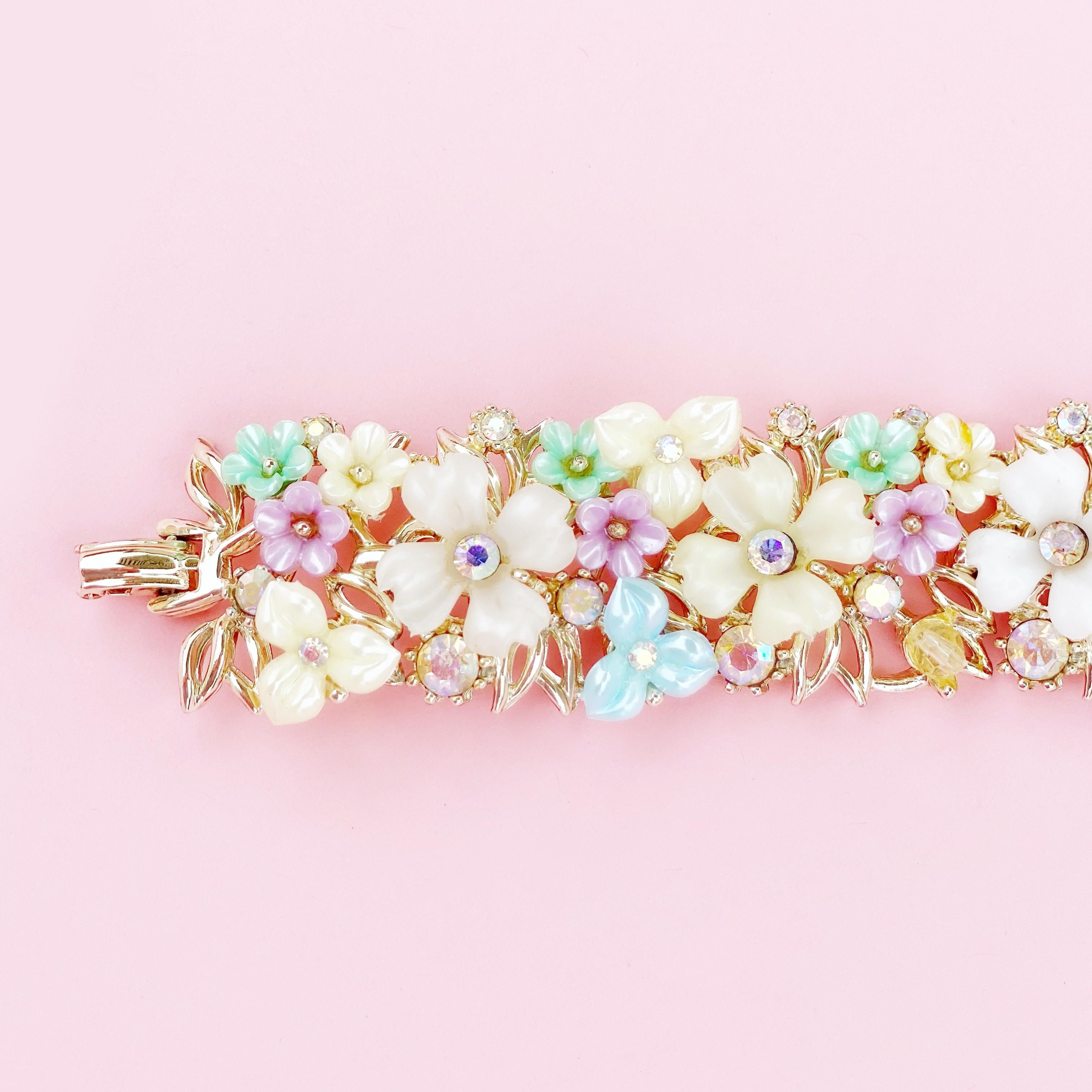 Plastic Pastel Flower Statement Bracelet By Mode Art, 1960s 2