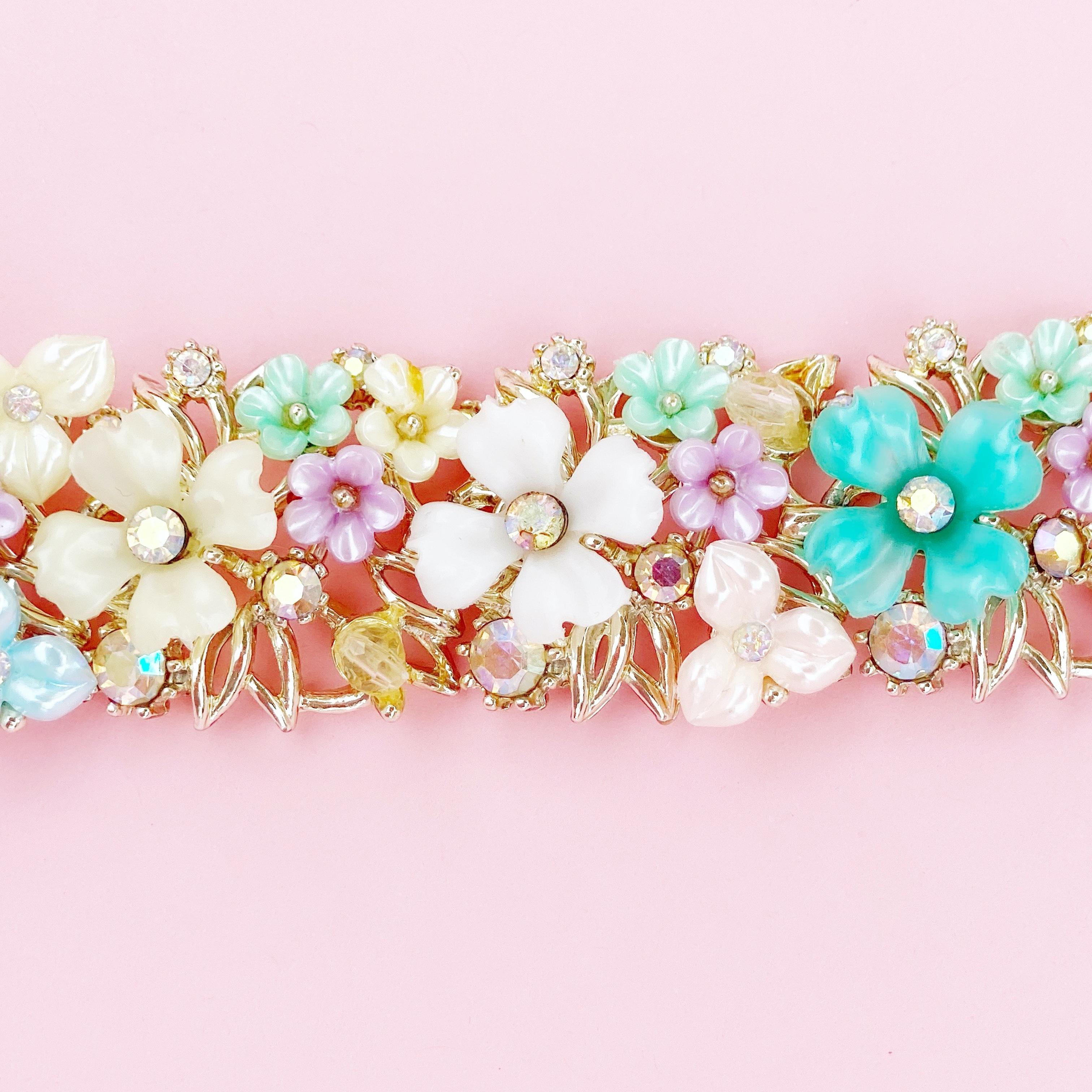 Plastic Pastel Flower Statement Bracelet By Mode Art, 1960s 3