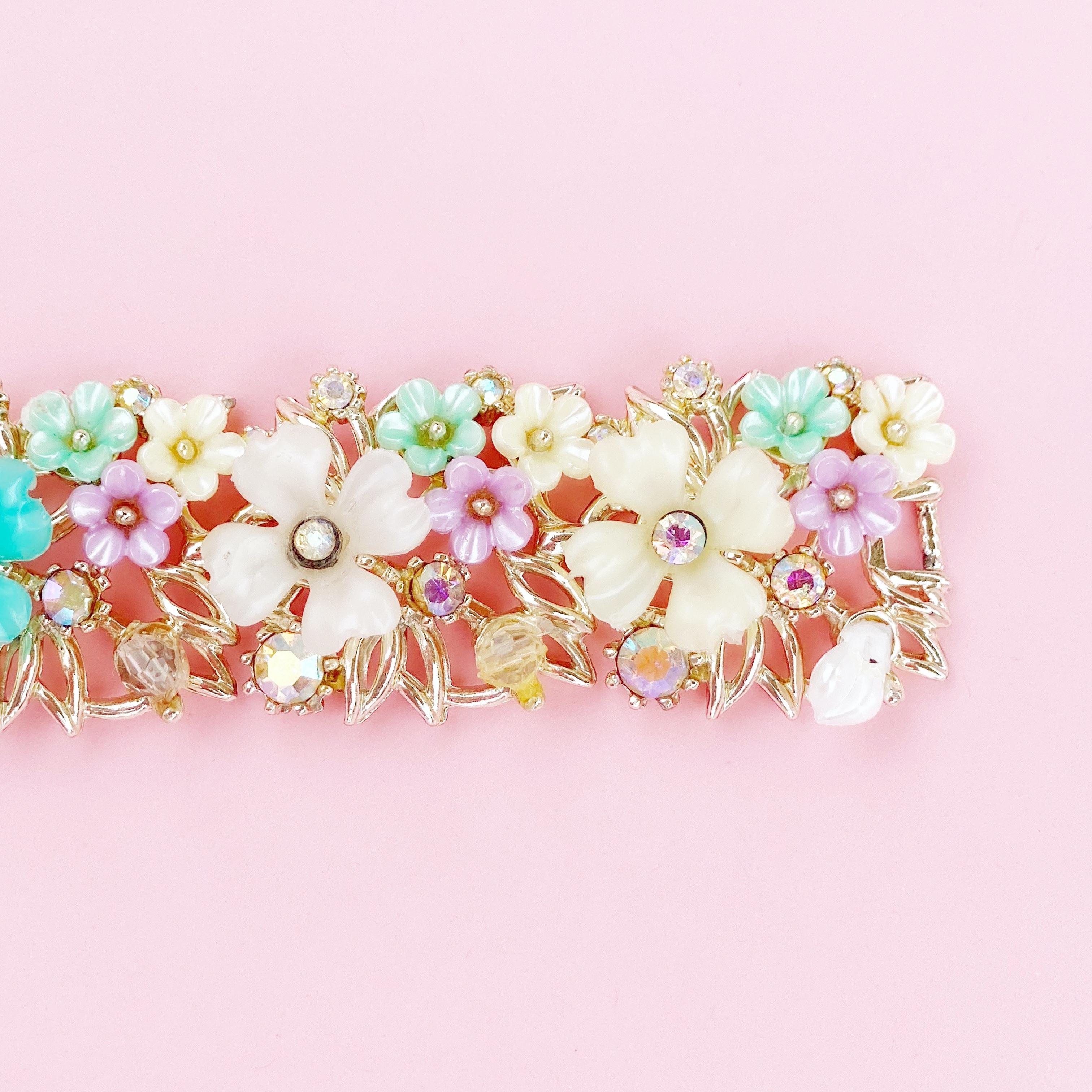 Plastic Pastel Flower Statement Bracelet By Mode Art, 1960s 4