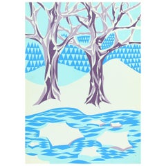 Plastic Wall Art Illustration of Winter, Scenery Czechoslovakia, 1960
