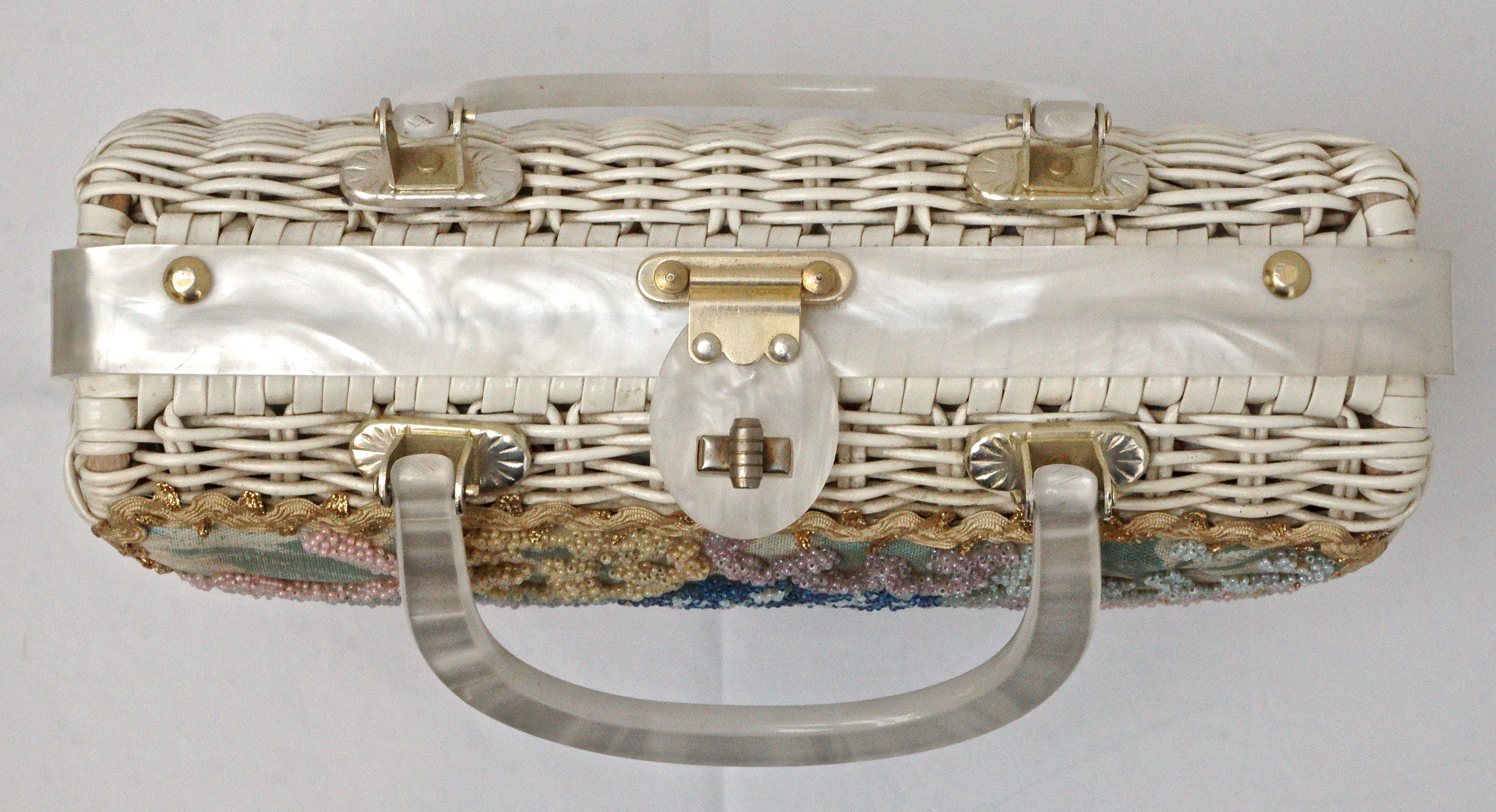 white wicker handbag