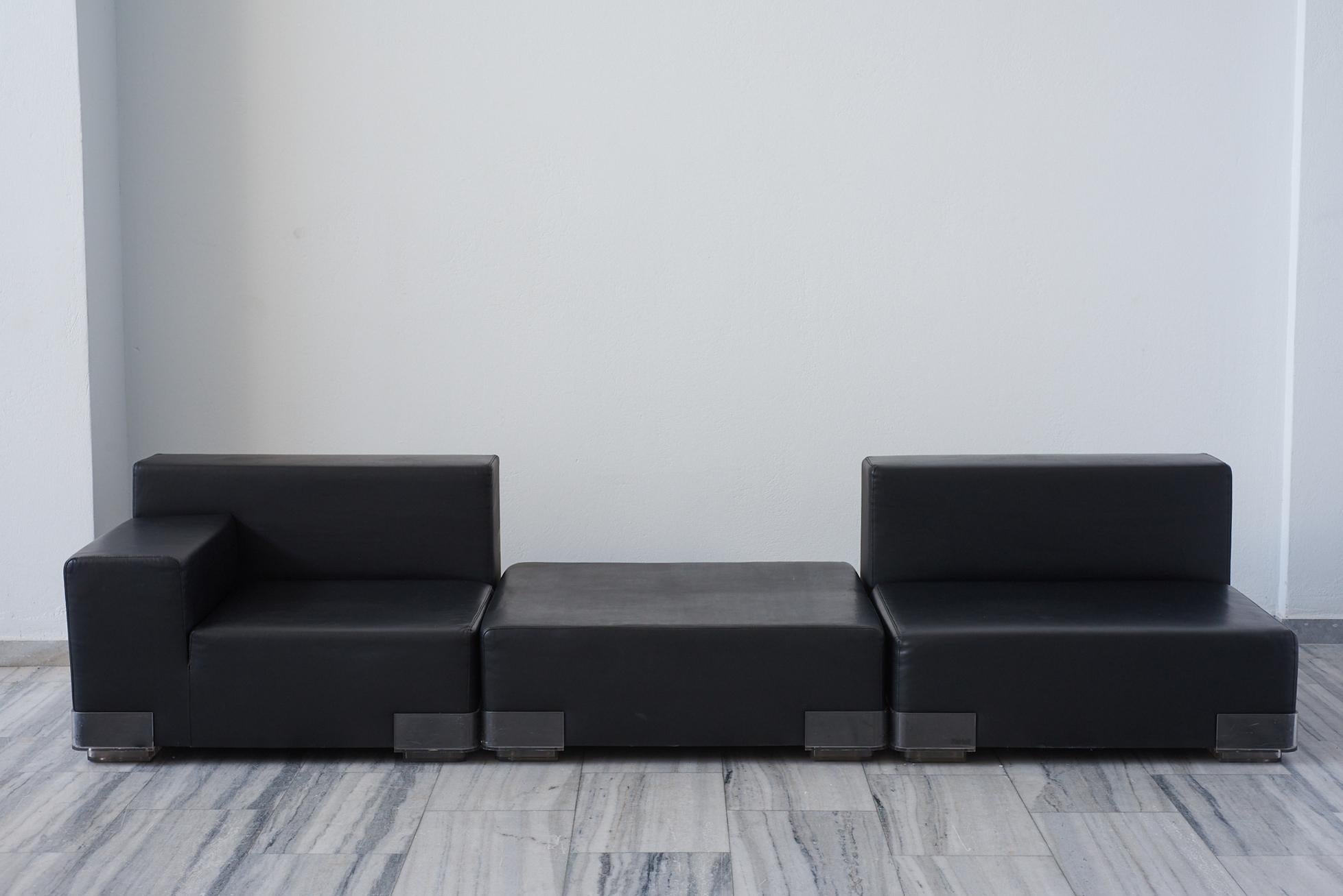Minimalistic and sleek  design by Piero Lissoni for Kartell.
3 modular leather pieces that can be combined according to one's needs.
