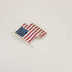 Plat 1" American Flag Brooch, .85Ct. Diamond, 1.75 Carat Ruby & 1.88Ct. Sapphire