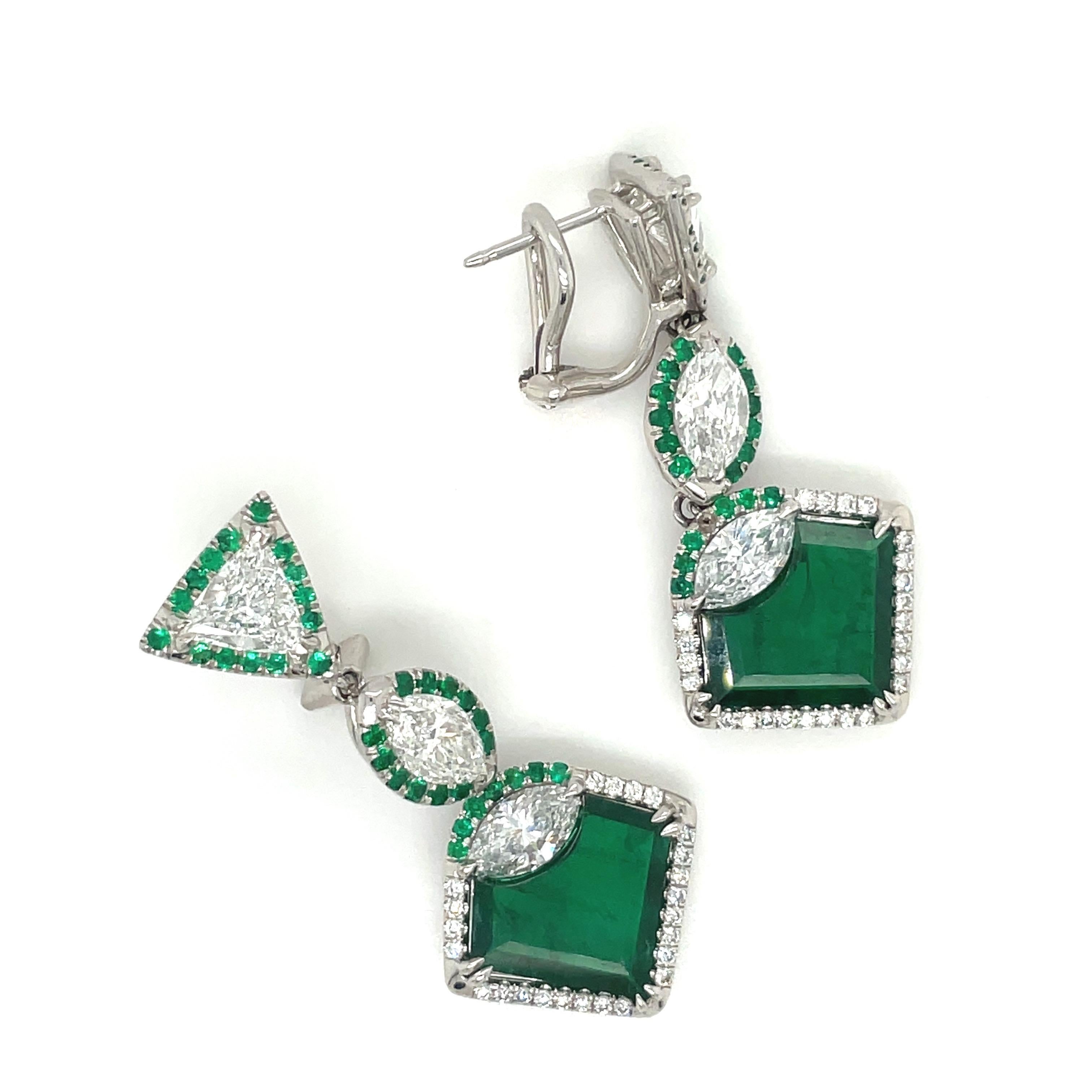 Marquise Cut Plat/18kt Gold, 6.74ct. Gem Quality, Heart Emerald & 11.31ct. Diamond Earrings