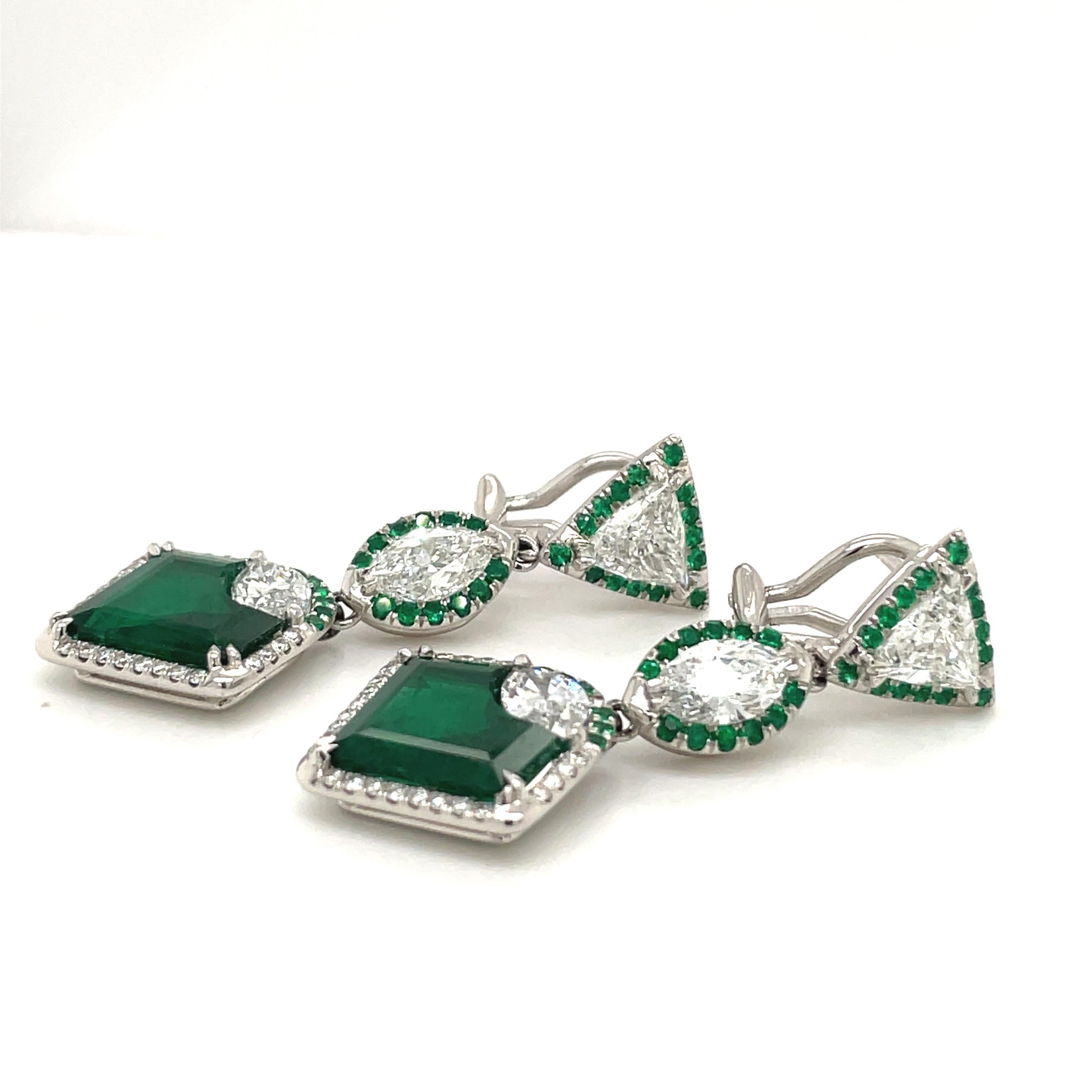 Plat/18kt Gold, 6.74ct. Gem Quality, Heart Emerald & 11.31ct. Diamond Earrings In New Condition In New York, NY