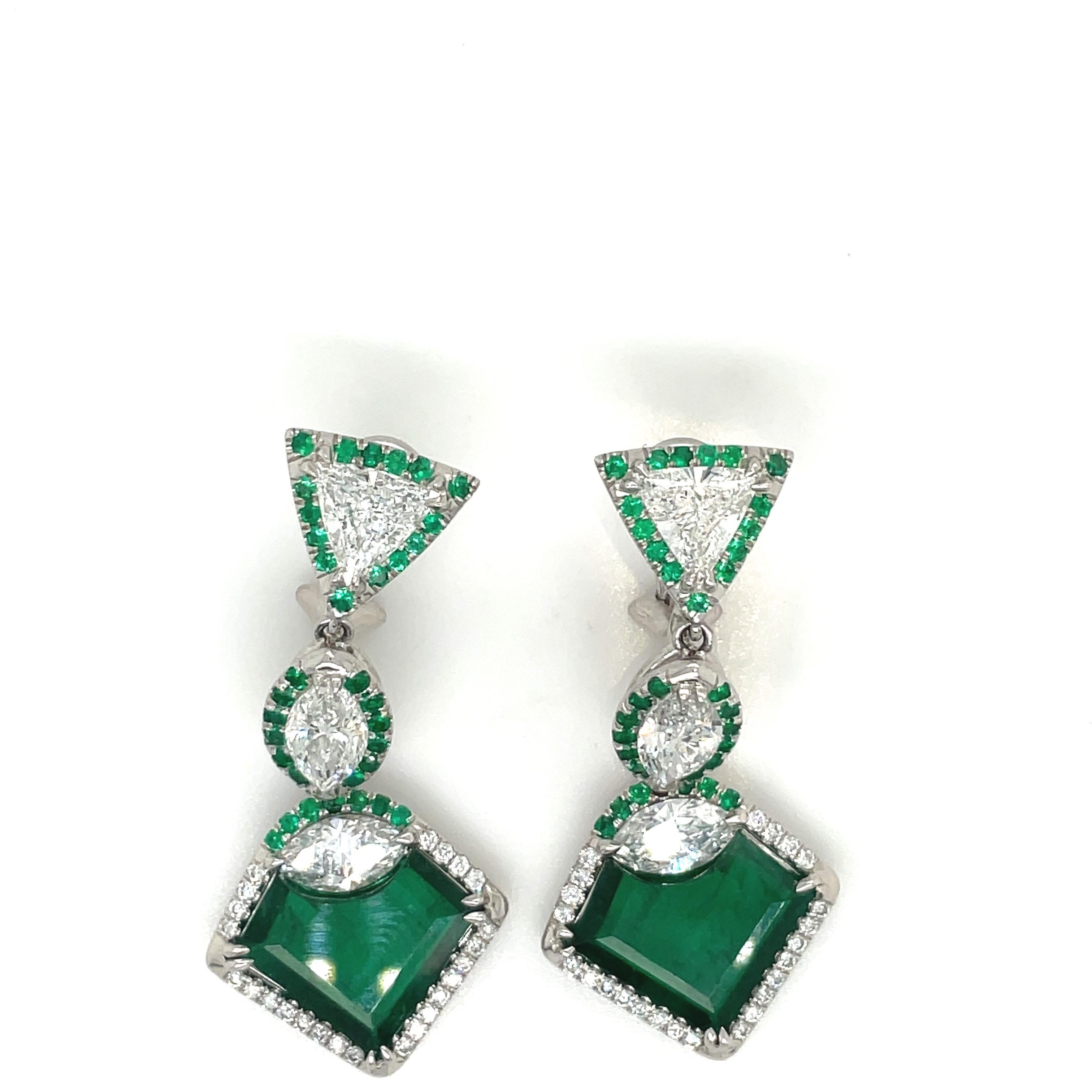 Plat/18kt Gold, 6.74ct. Gem Quality, Heart Emerald & 11.31ct. Diamond Earrings 1