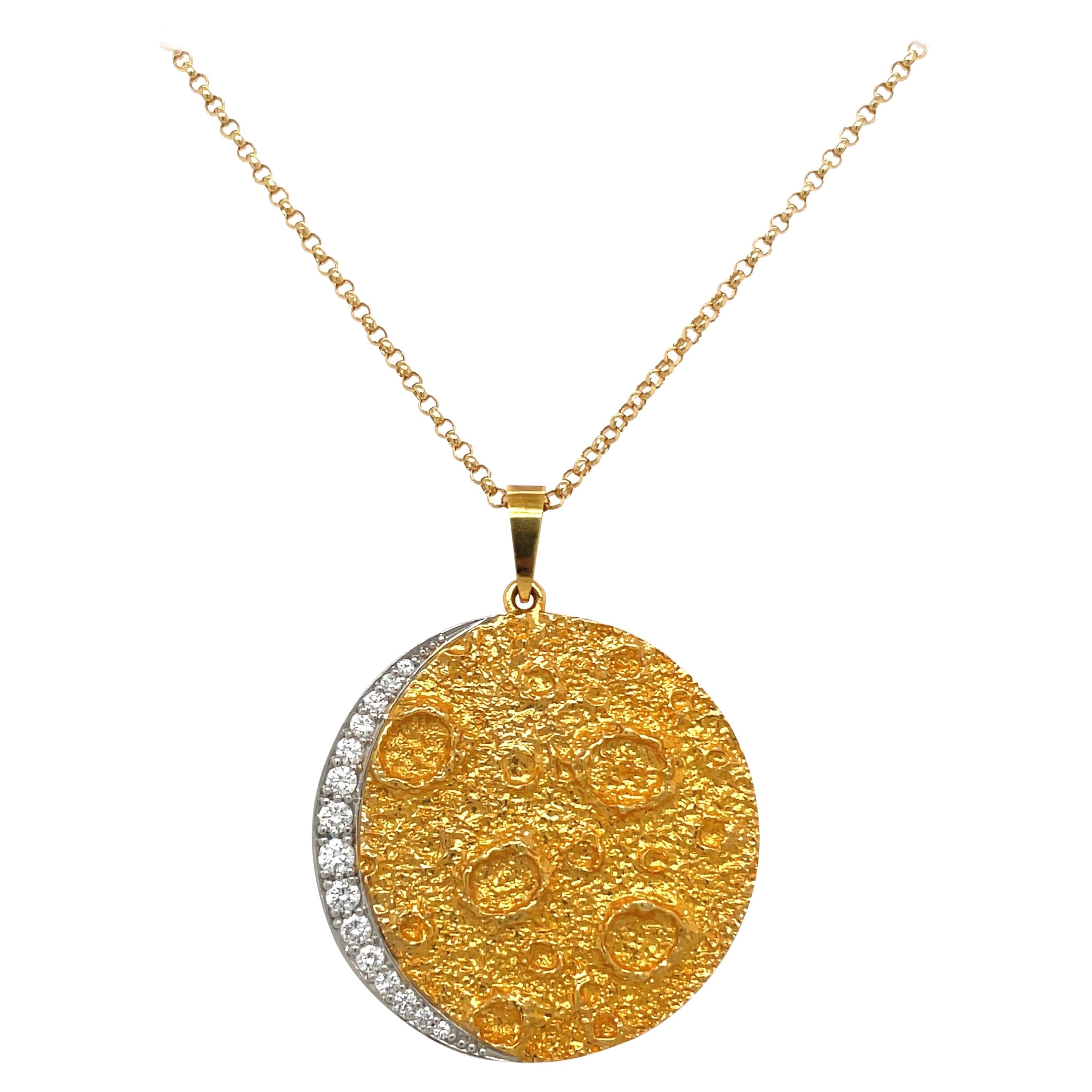 plaqué or jaune 18 carats avec diamants 0,45 carat Pendentif en forme de lune