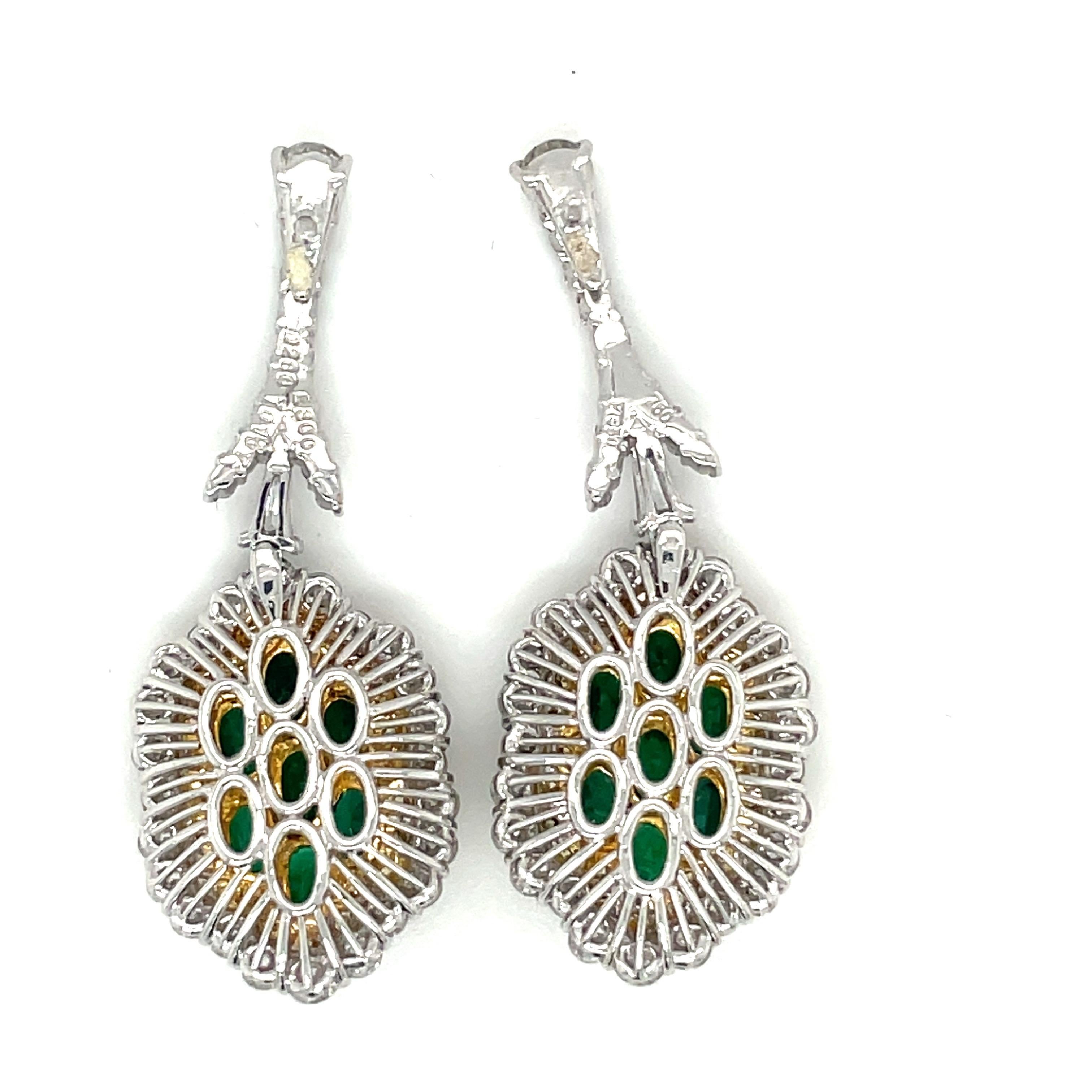 Women's or Men's Plat/18KT YG 3.00Ct Emerald Earrings with 2.66Ct Diamonds 1.07Ct Yellow Diamonds For Sale