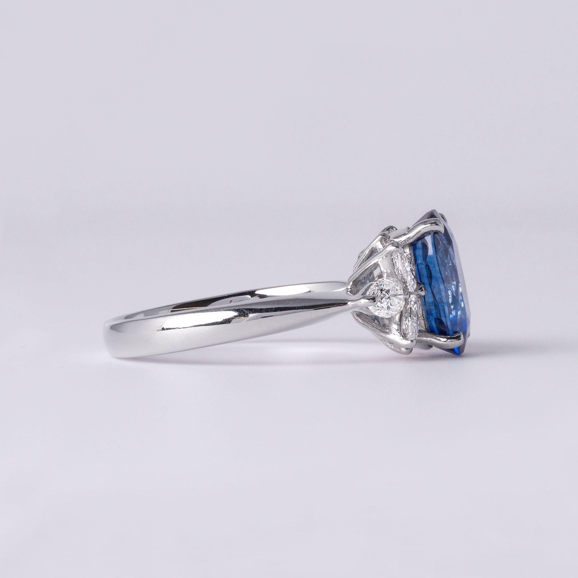 Women's Plat 2.70 Carat Oval Blue Sapphire Ring with Marquise & Pear Diamond Accents