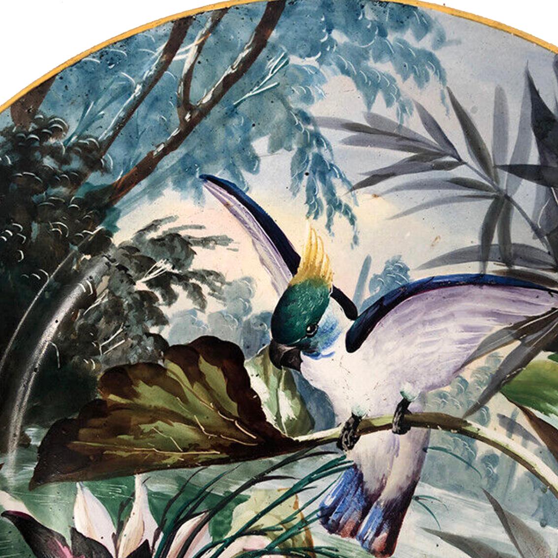 XIXe siècle Plat décoratif faïence peint à la main Creil & Montereau, Lebeuf Milliet XIXe en vente