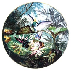 Antique Plat décoratif faïence peint à la main Creil & Montereau, Lebeuf Milliet XIXe