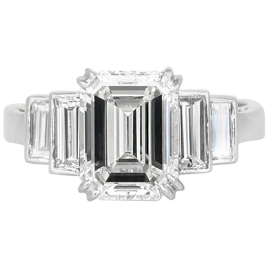 3.01 Carat Emerald Cut Diamond Engagement Ring For Sale