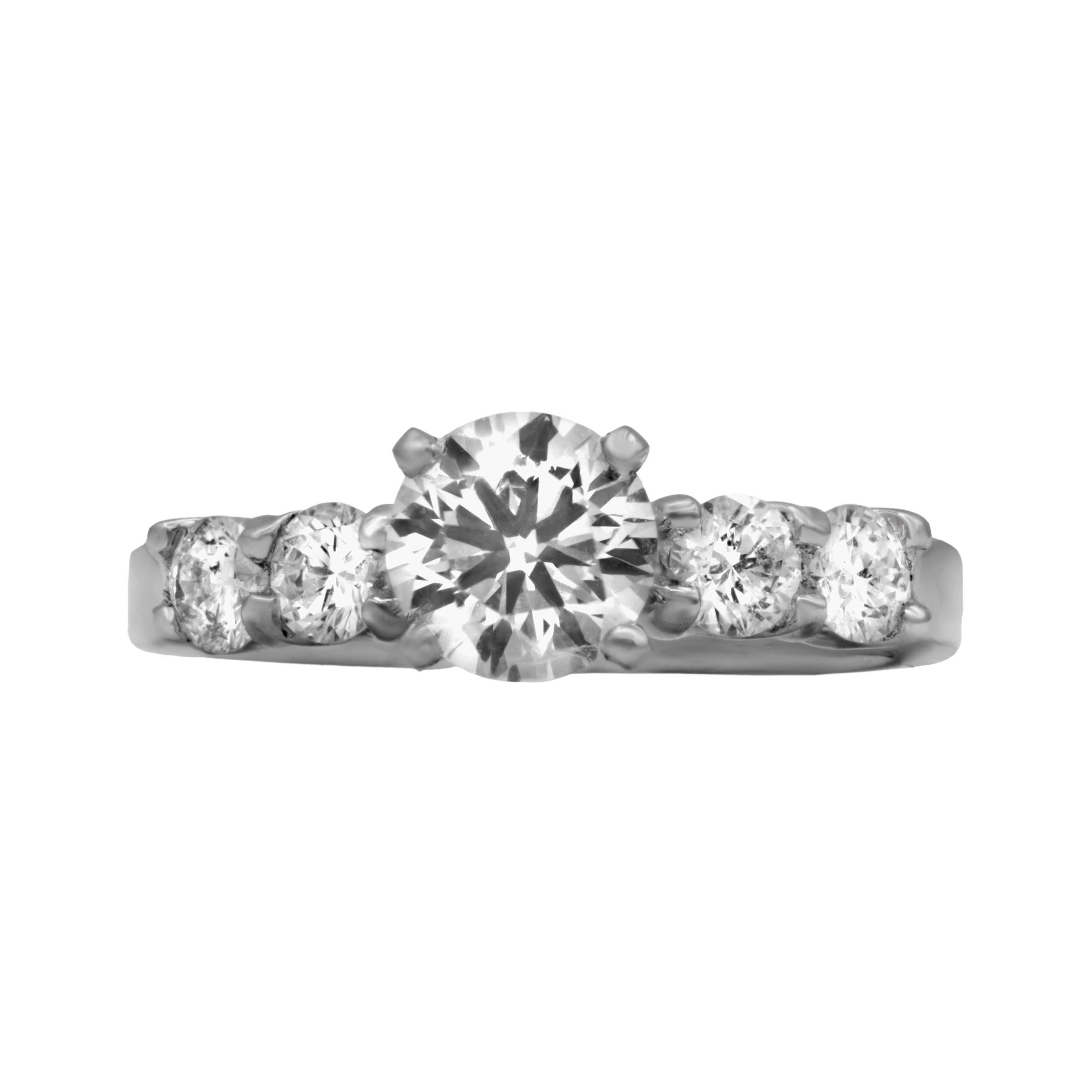 Plat Engagement Ring with 1.01ct Round Diamond with .55cts of Diamonds For Sale
