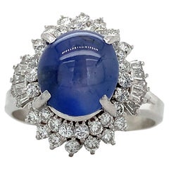 Plat GIA Oval Blue No Heat Sri Lanka Sapphire with Baguette & Round Diamond Ring