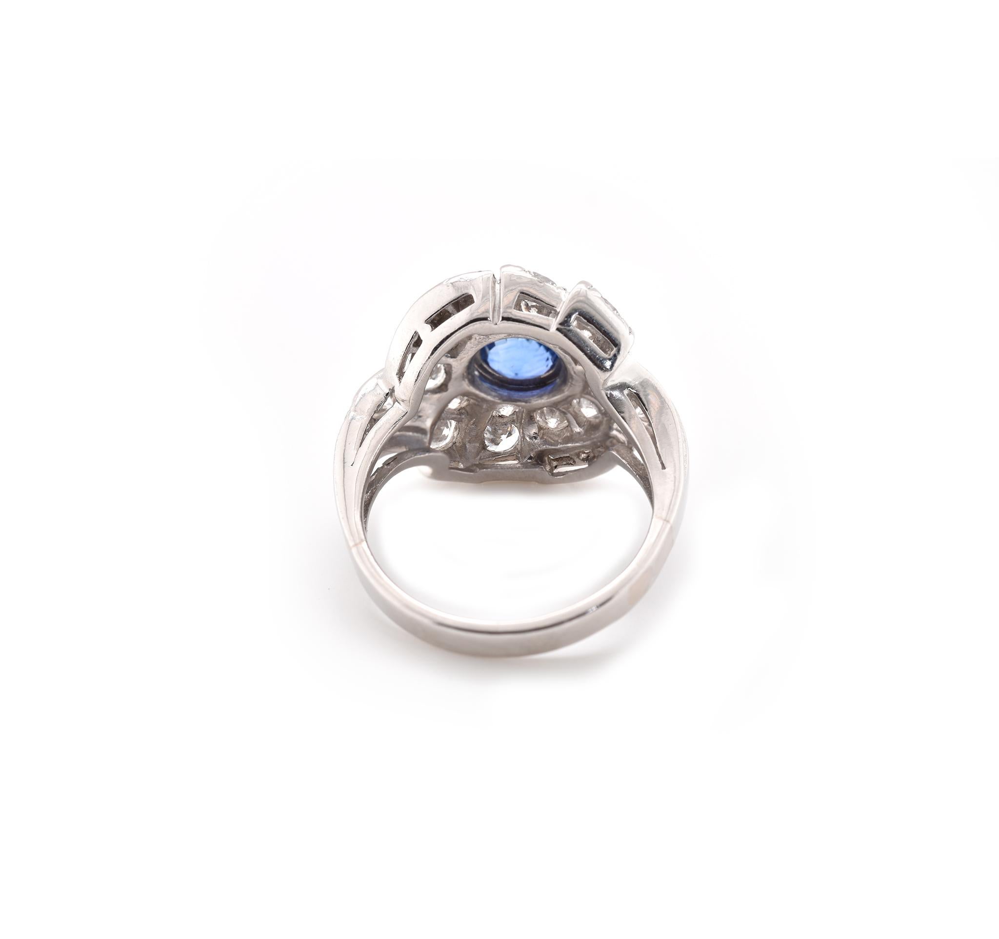 Women's Platinum Sapphire and Diamond Cluster Ring