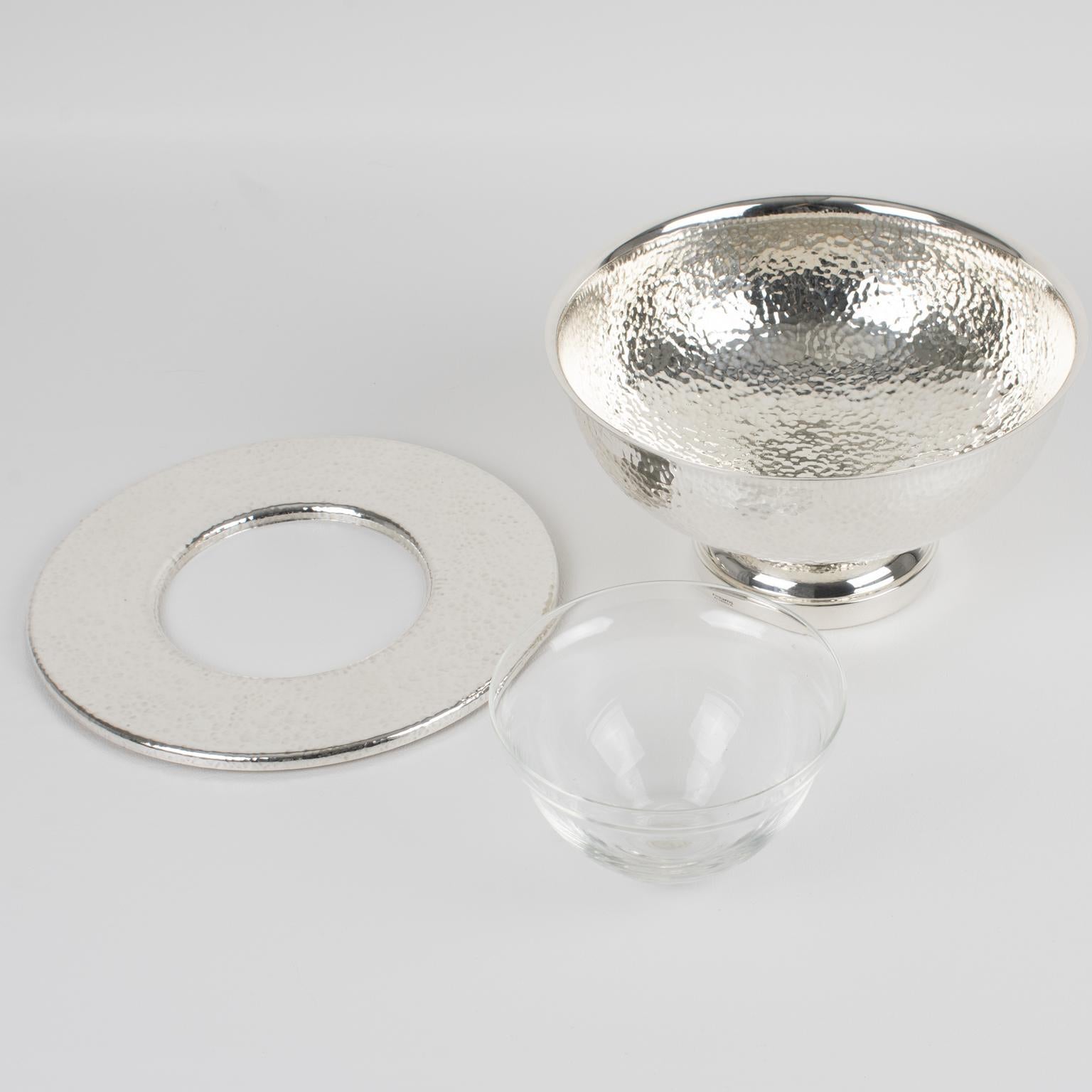 Modern Plata Lappas Argentina Silver Plate and Crystal Caviar Chiller Bowl Serving Set