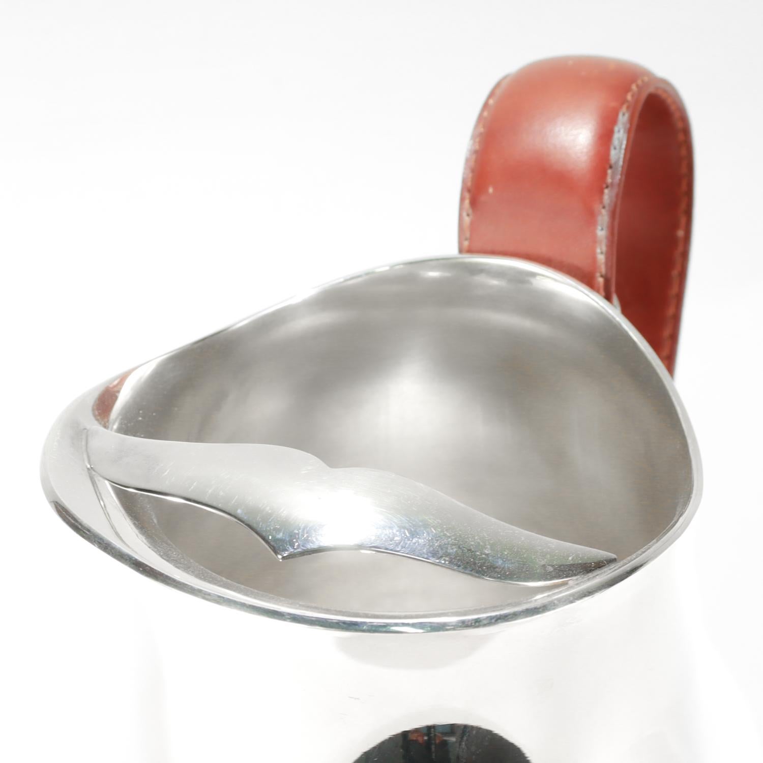 Plata Lappas Leather Handled Argentinian Silver Plated Water Pitcher For Sale 3