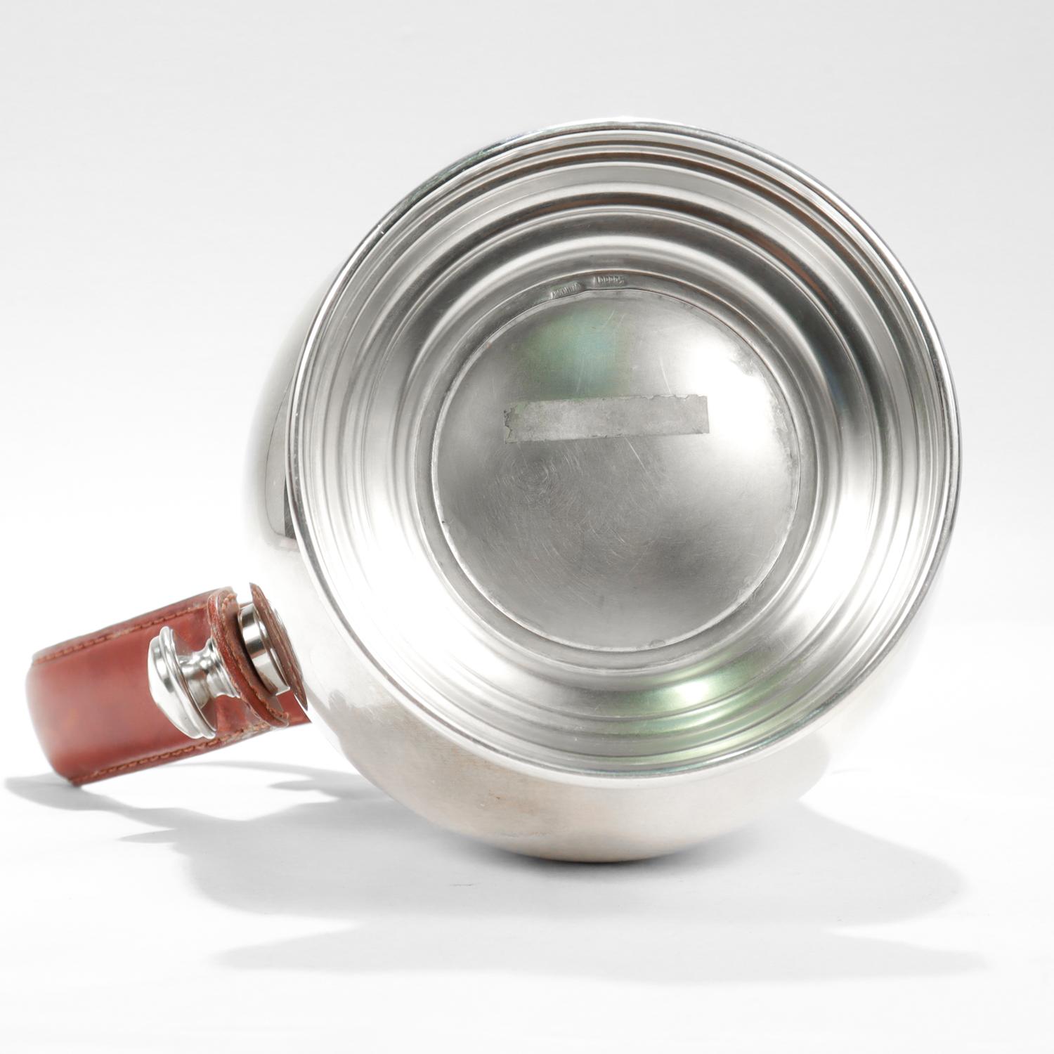 Plata Lappas Leather Handled Argentinian Silver Plated Water Pitcher For Sale 4