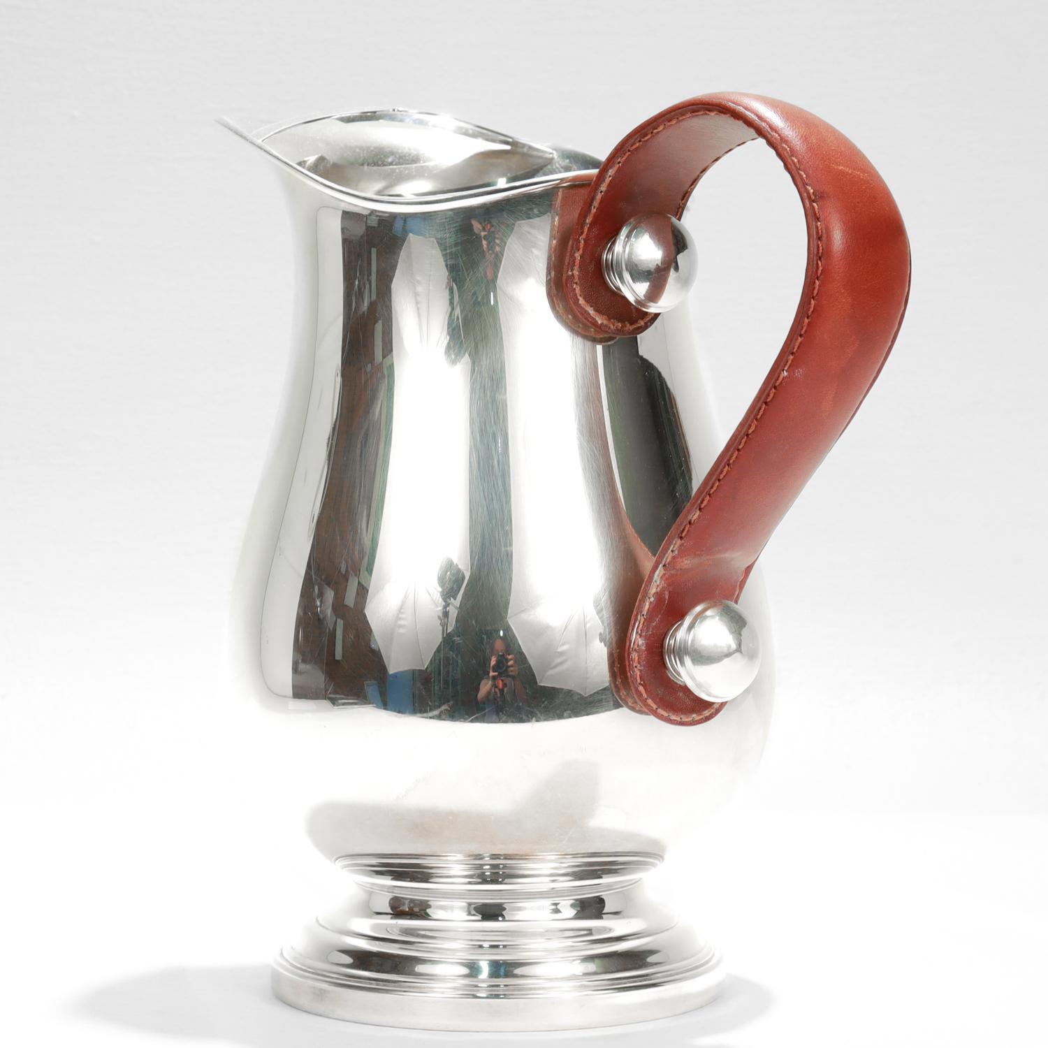 Argentine Plata Lappas Leather Handled Argentinian Silver Plated Water Pitcher For Sale