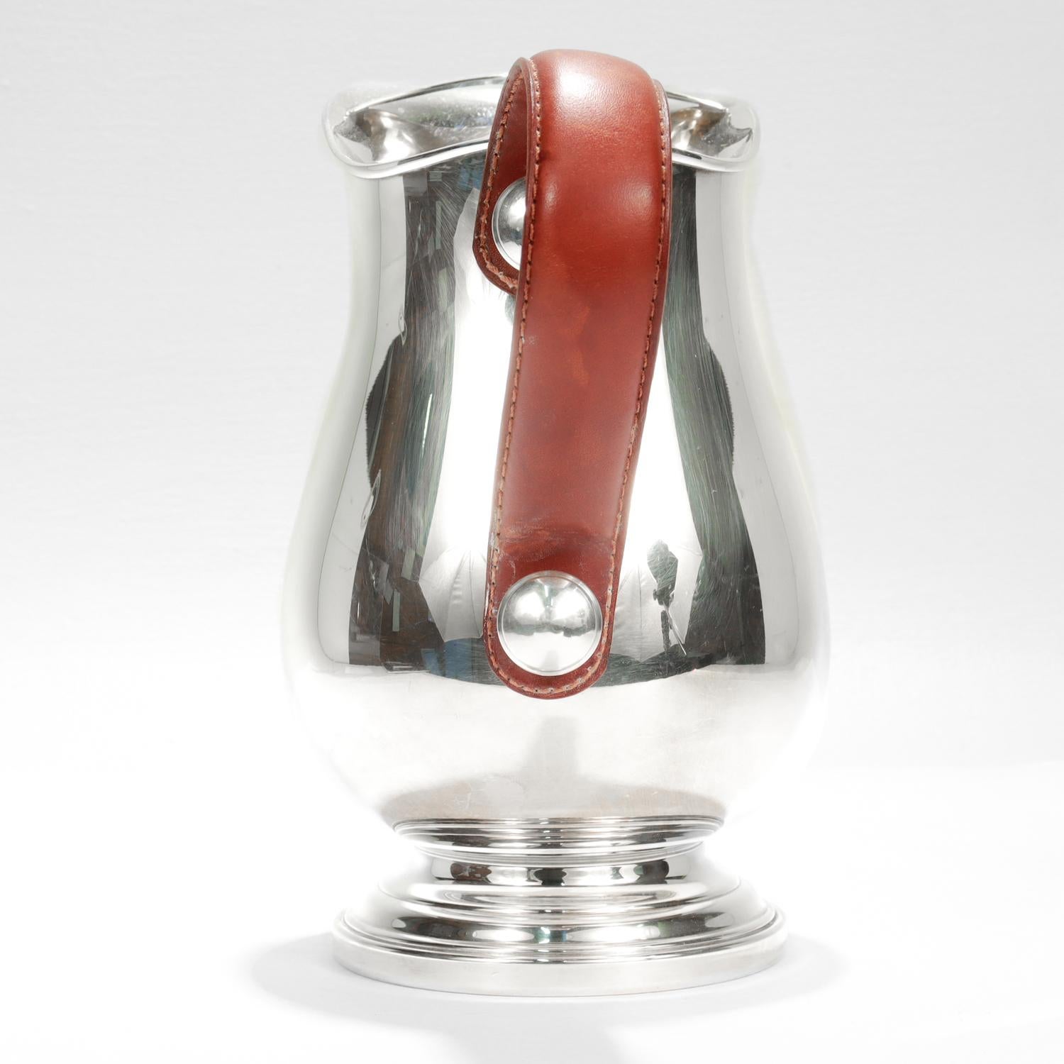 Plata Lappas Leather Handled Argentinian Silver Plated Water Pitcher In Good Condition For Sale In Philadelphia, PA