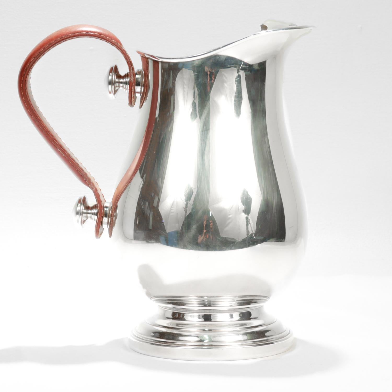 Plata Lappas Leather Handled Argentinian Silver Plated Water Pitcher For Sale 1
