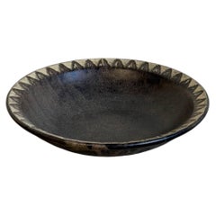 Plate Bowl with White Rim and Carved Pattern Denmark Mid-Century Modern 1960s