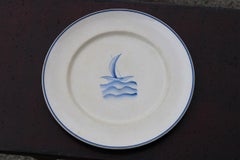 Plate by Gio Ponti from 1930 small boat on the waves the blue sea San Cristoforo