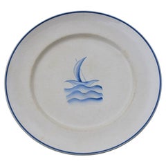 Vintage Plate by Gio Ponti from 1930 small boat on the waves the blue sea San Cristoforo