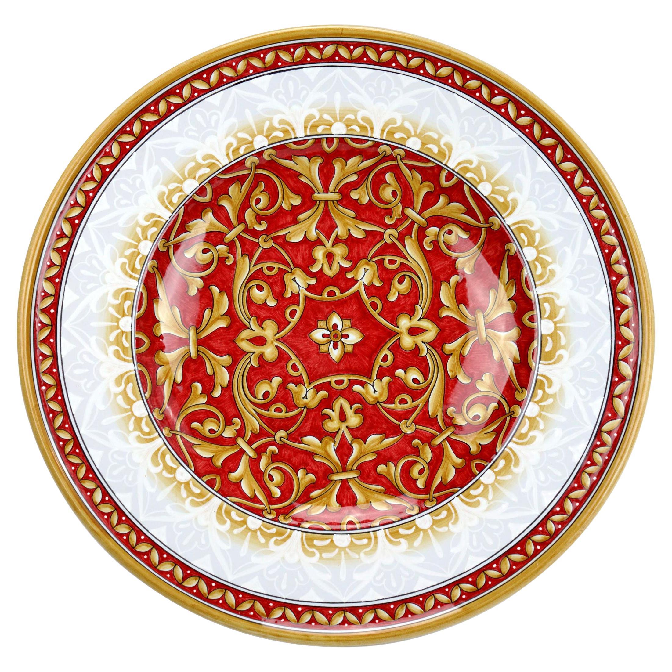 Plate Centerpiece Tray Bowl Decorated Ornament, Wall Dish Majolica Red, In Stock