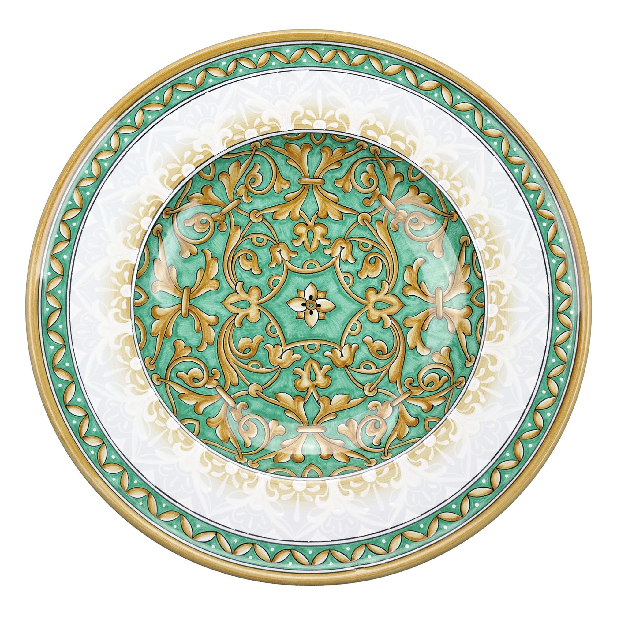 Centre de table, plateau décoré, bol mural, plat en majolique aigue-marine, en stock