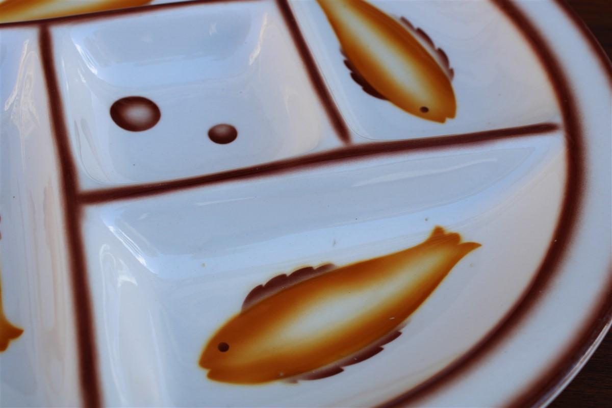 Assiette en céramique Galvani Pordenone Angelo Simonetto Design futuriste poisson des années 1930 en vente 1