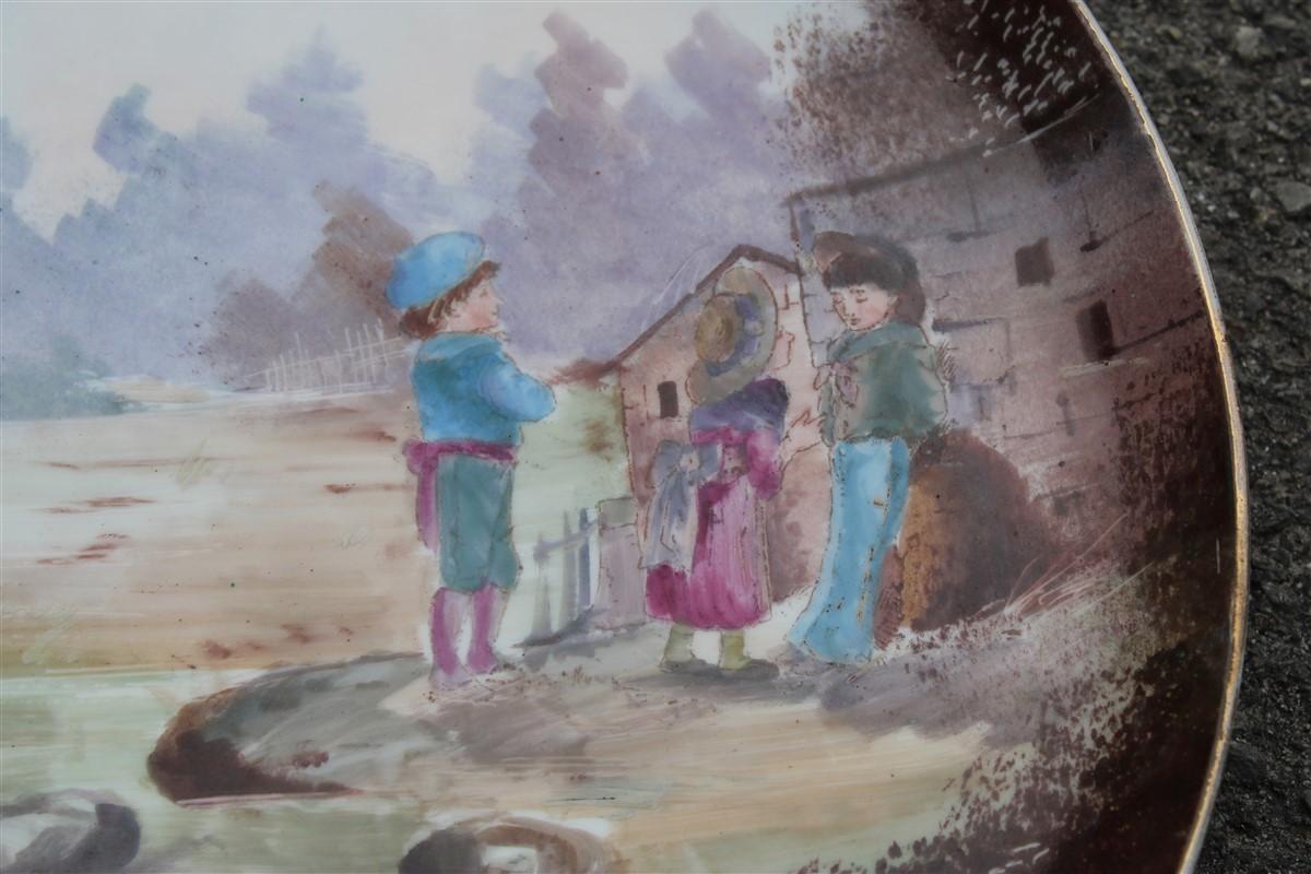 Art Nouveau Piatto decorato e dipinto a mano 1930 con bambini e campagna Porcellana in vendita
