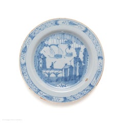 Plate Delft Liverpool Blue White Soldier Bridge, Europe Chinoiserie