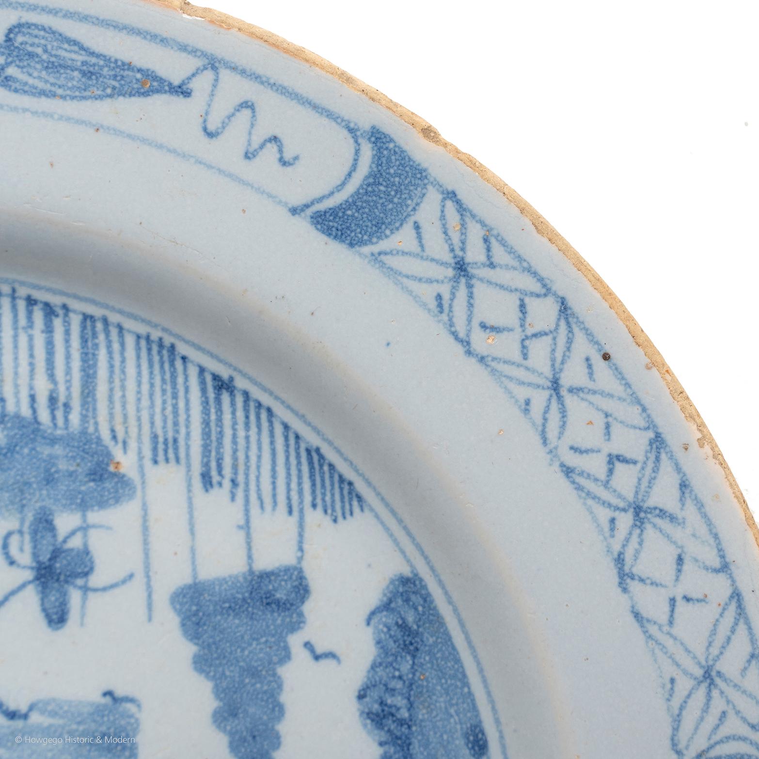 Hand-Painted Plate Delft Liverpool Blue White Soldier Bridge, Europe Chinoiserie For Sale