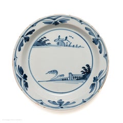 Plate delft London Chinoiserie landscape blue white pottery diameter 22.5cm 9"