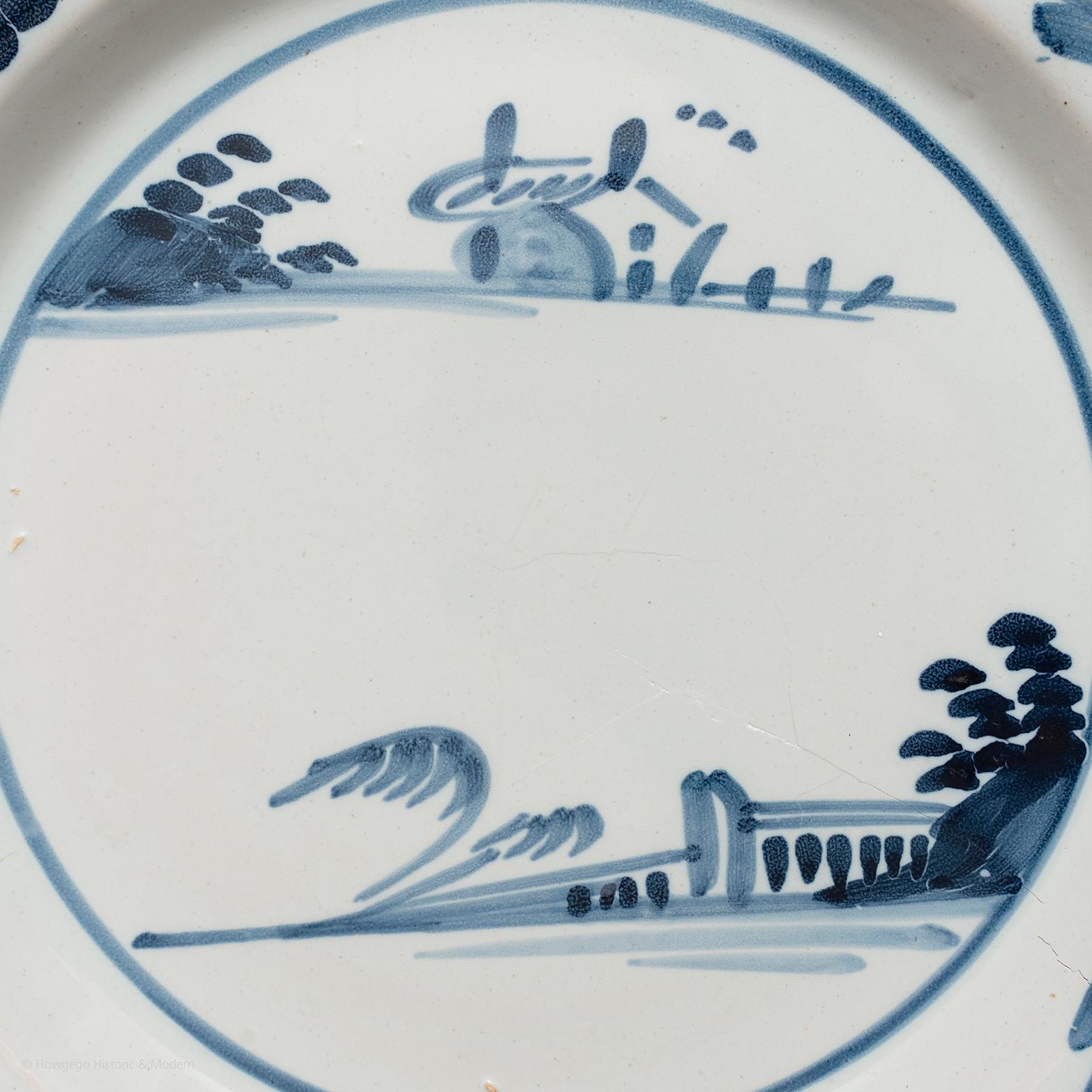 English Plate delft London Chinoiserie landscape blue white pottery diameter 22.5cm 9