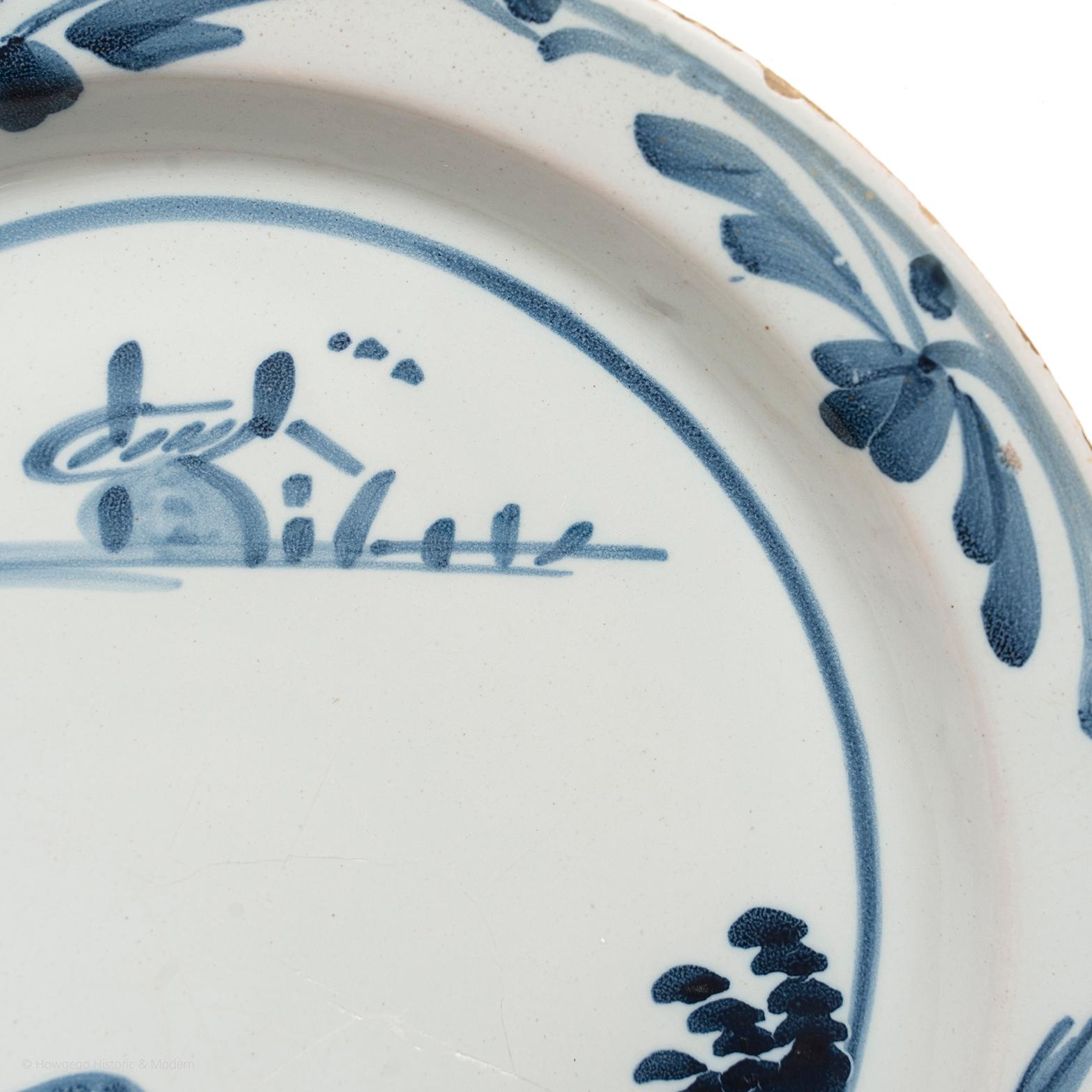 Hand-Painted Plate delft London Chinoiserie landscape blue white pottery diameter 22.5cm 9
