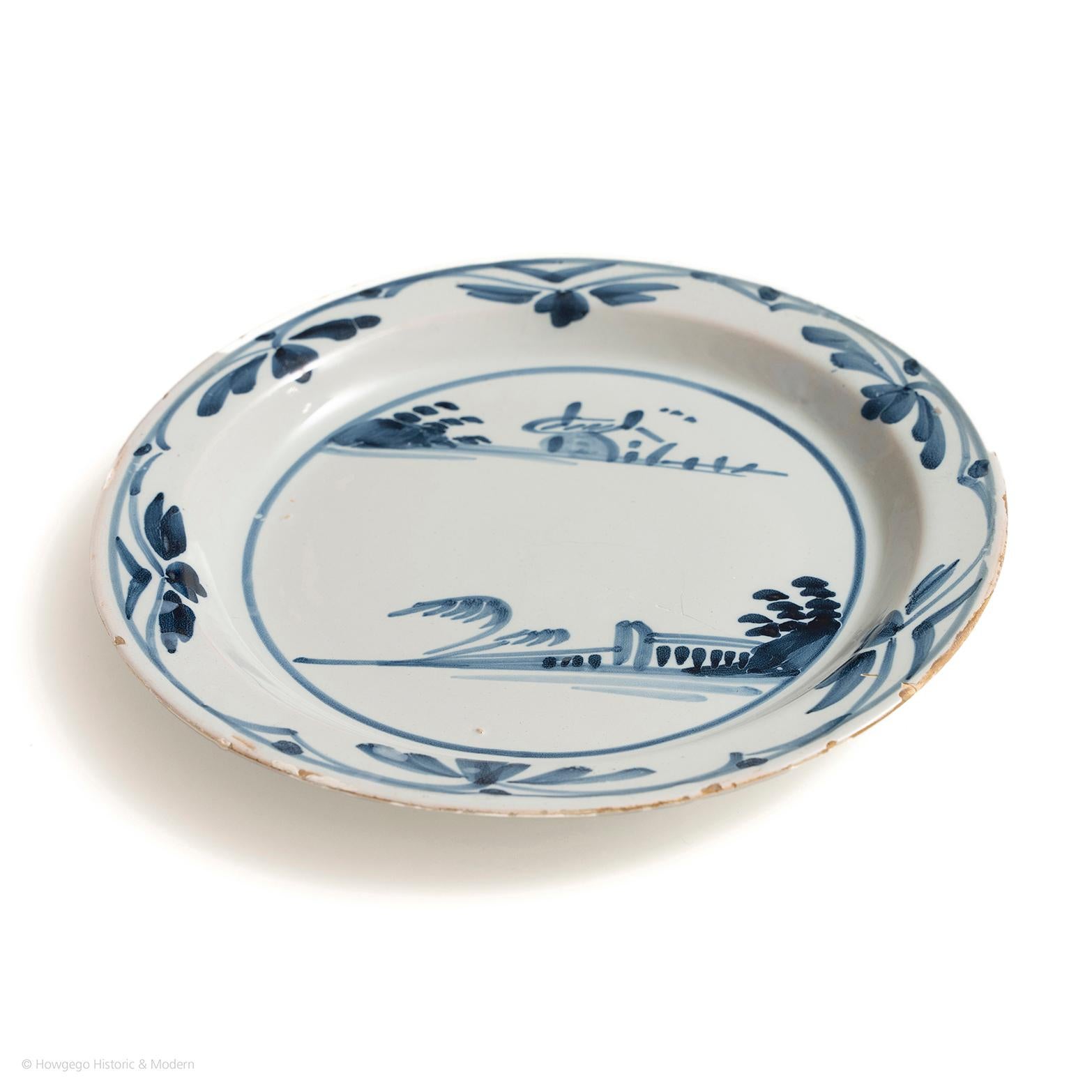 Plate delft London Chinoiserie landscape blue white pottery diameter 22.5cm 9