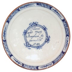Plate, Delftware, 1742, Dutch, Thomas and Mary Bingham, Yarmouth, 1742, Suffolk